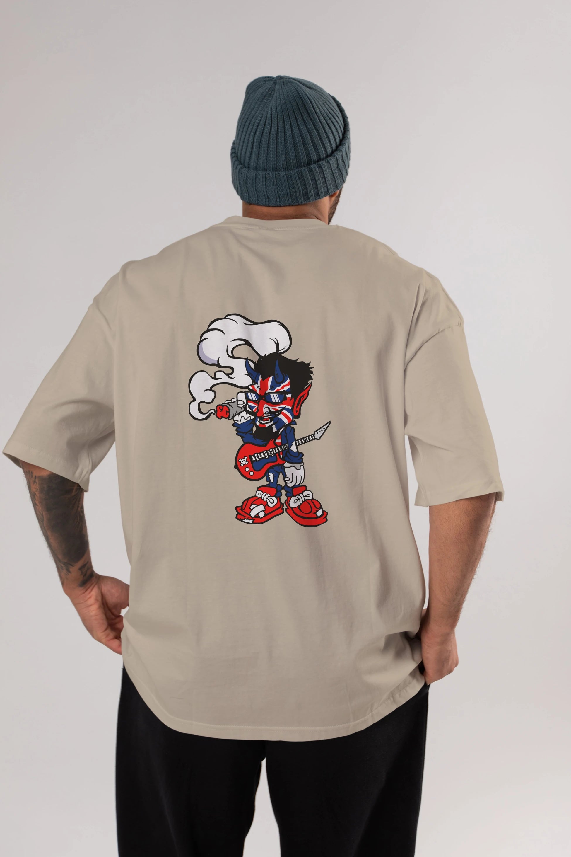 Uk Devil Rockstar Arka Baskılı Oversize t-shirt Erkek Kadın Unisex %100 Pamuk tişort