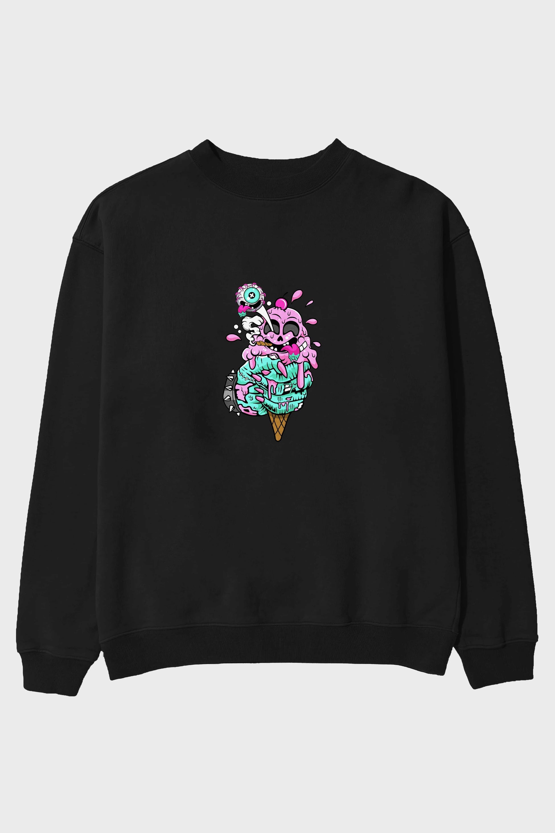 Ice Cream Zombie Ön Baskılı Oversize Sweatshirt Erkek Kadın Unisex