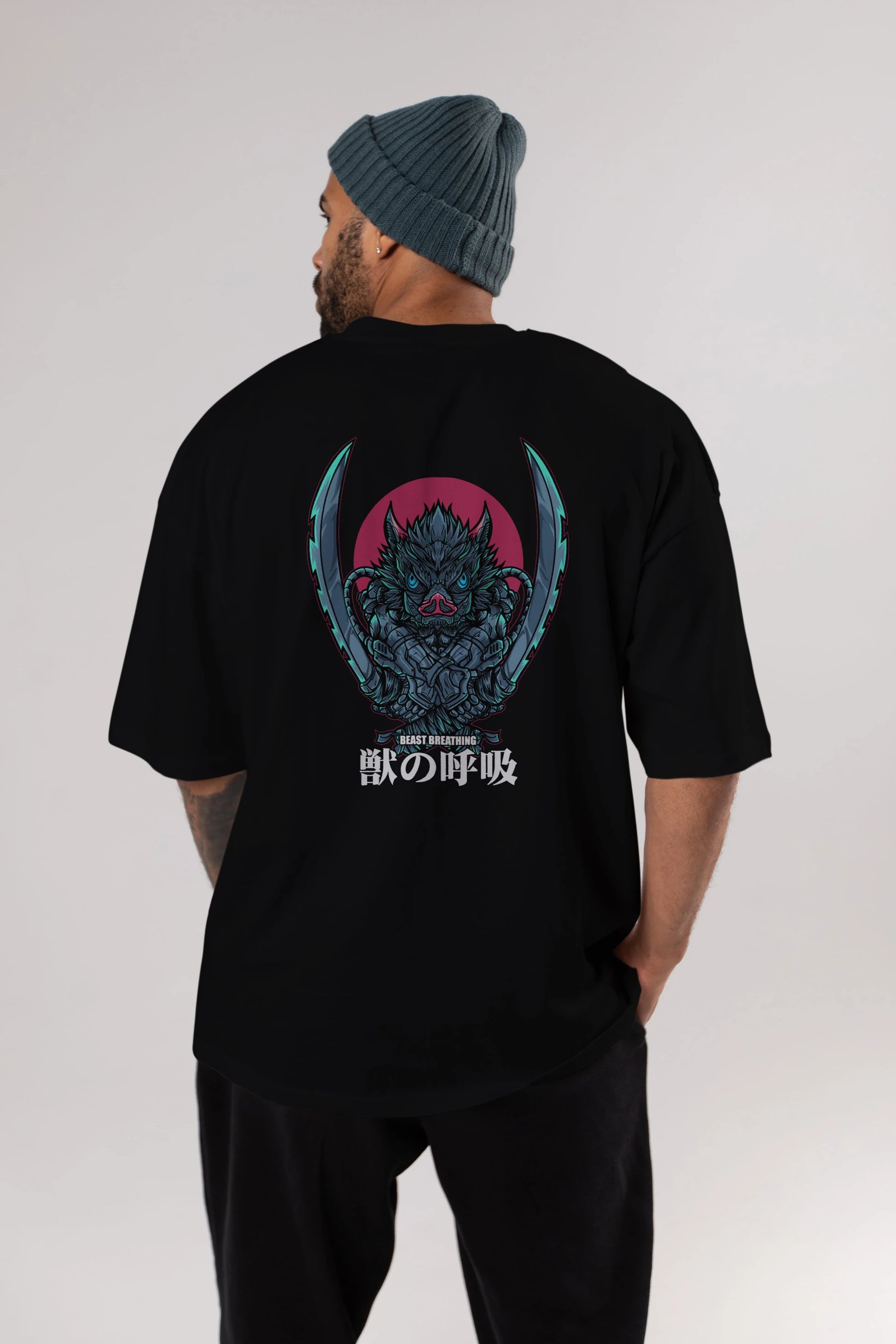 Inosuke DEMON SLAYER Anime Arka Baskılı Oversize t-shirt Erkek Kadın Unisex