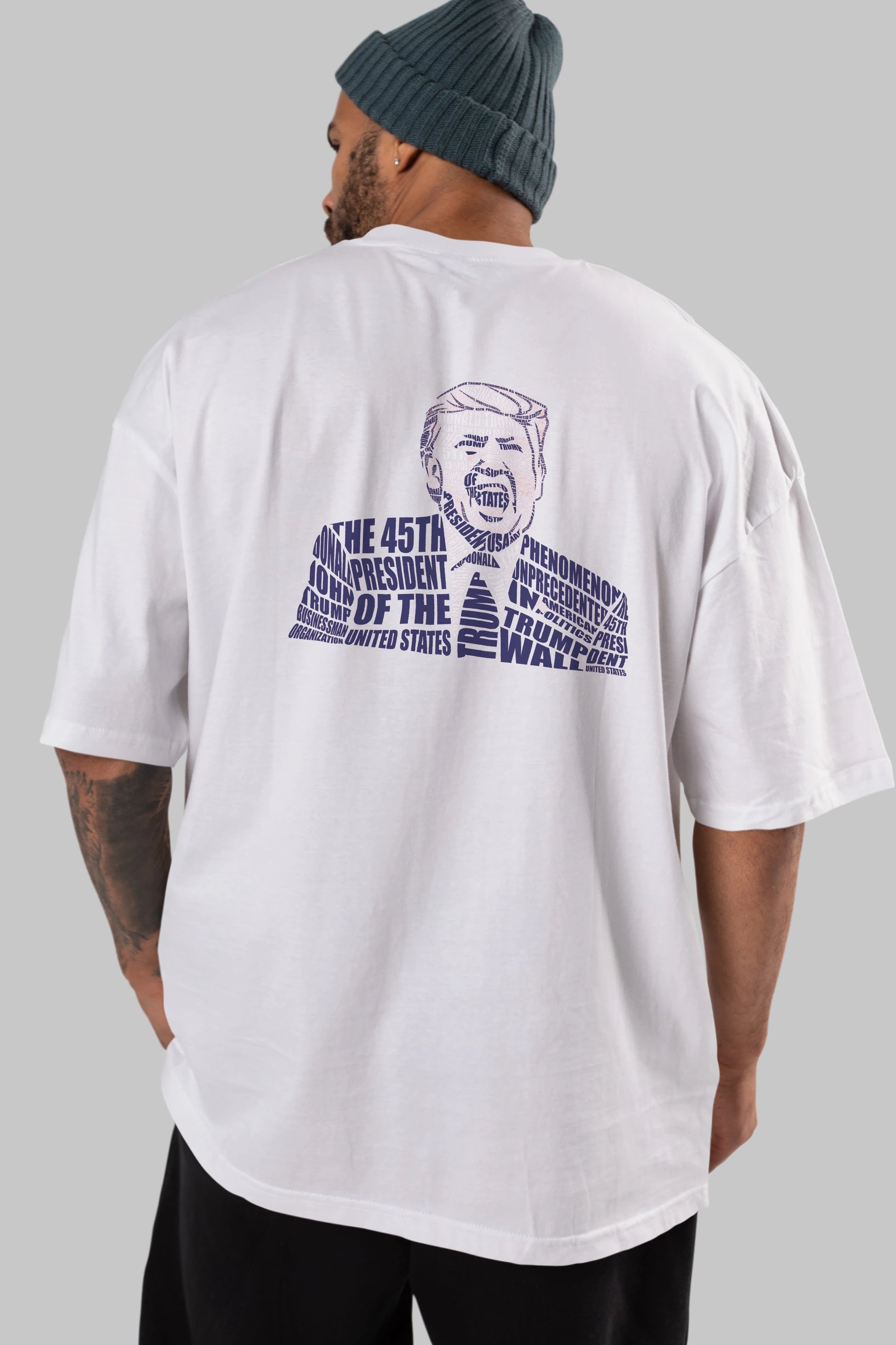 Trump Calligram Arka Baskılı Oversize t-shirt %100 pamuk Erkek Kadın Unisex