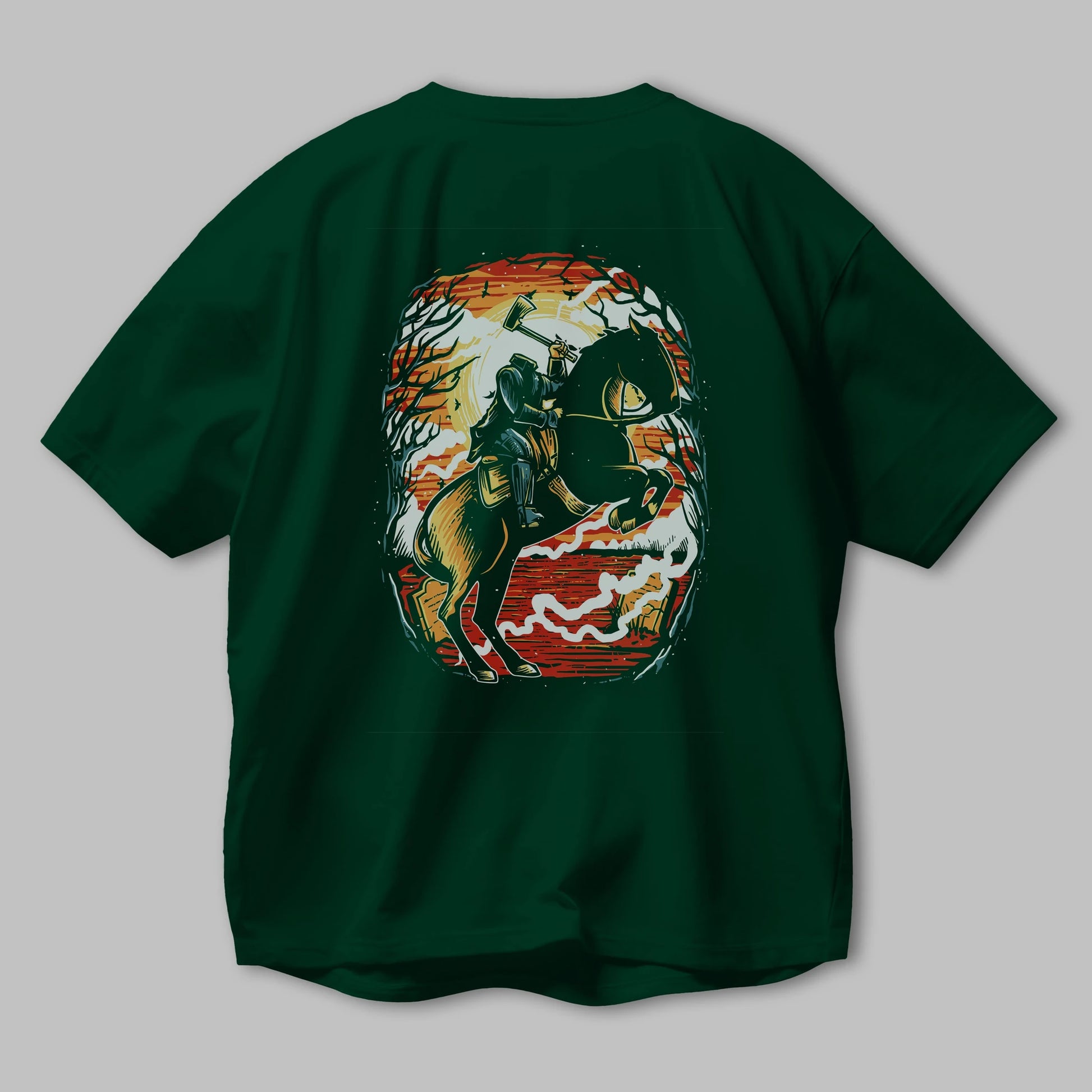 Headless Horseman Arka Baskılı Oversize t-shirt Erkek Kadın Unisex %100 Pamuk
