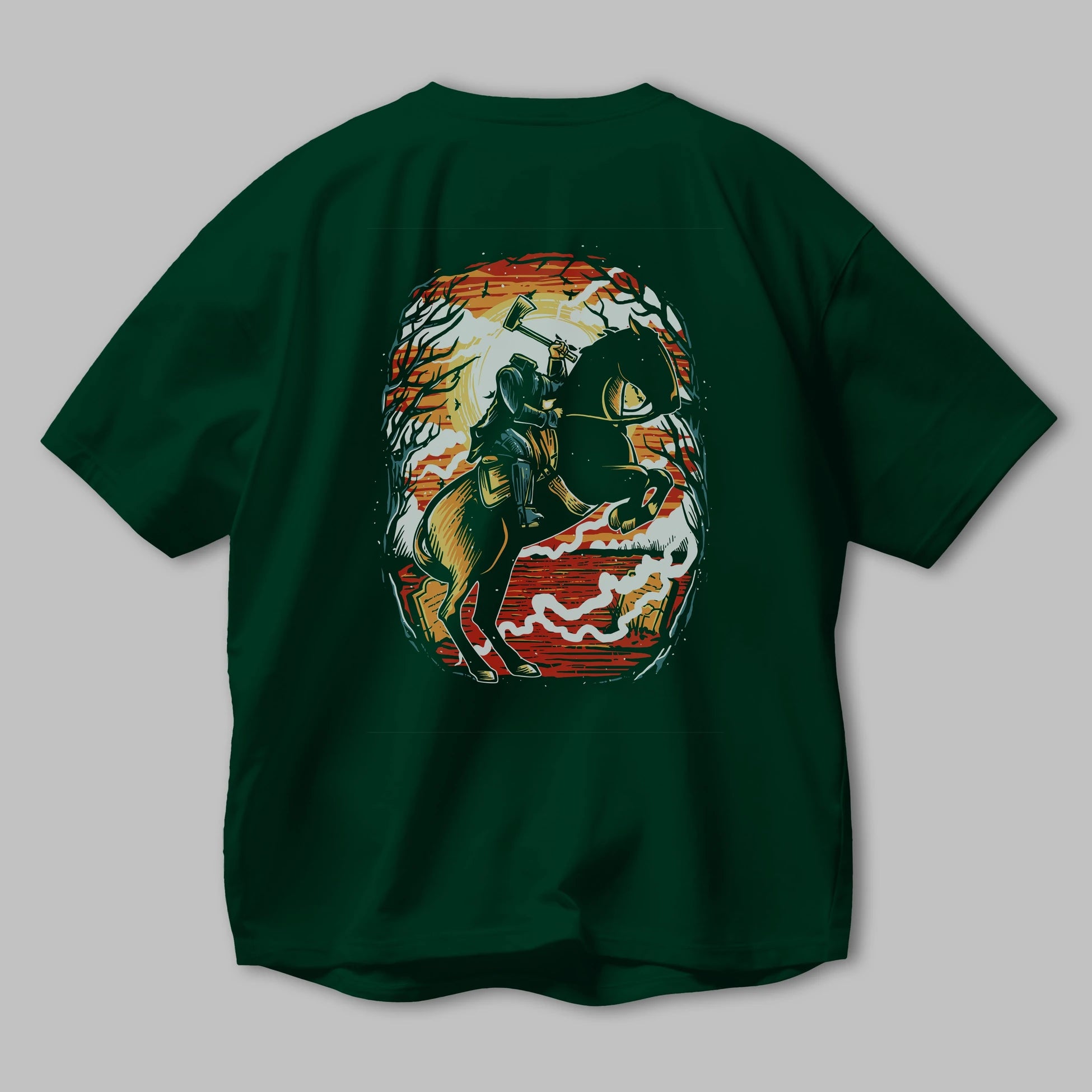 Headless Horseman Arka Baskılı Oversize t-shirt Erkek Kadın Unisex %100 Pamuk