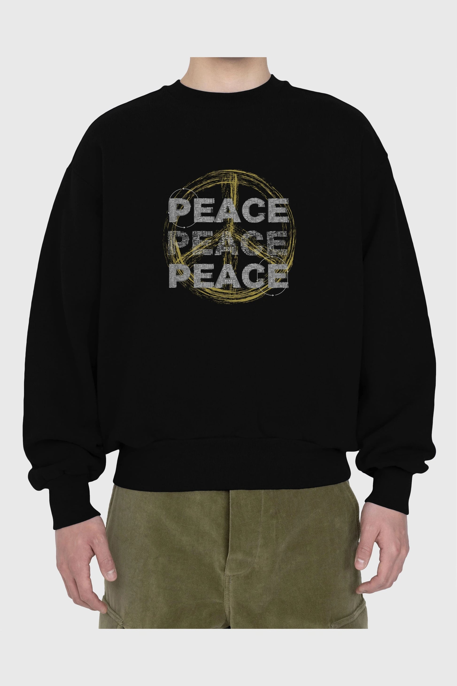 Peace Yazılı Ön Baskılı Oversize Sweatshirt Erkek Kadın Unisex