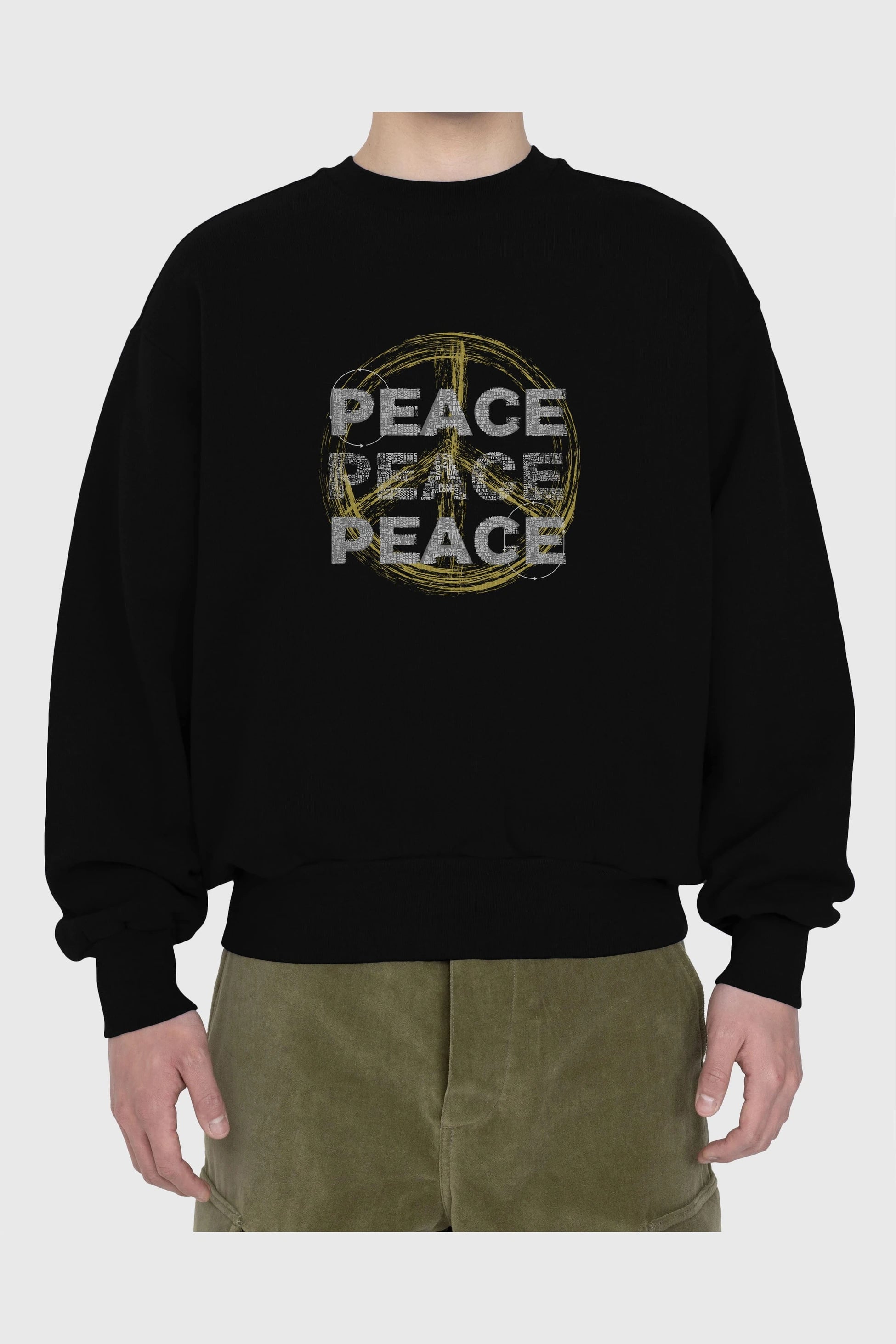 Peace Yazılı Ön Baskılı Oversize Sweatshirt Erkek Kadın Unisex
