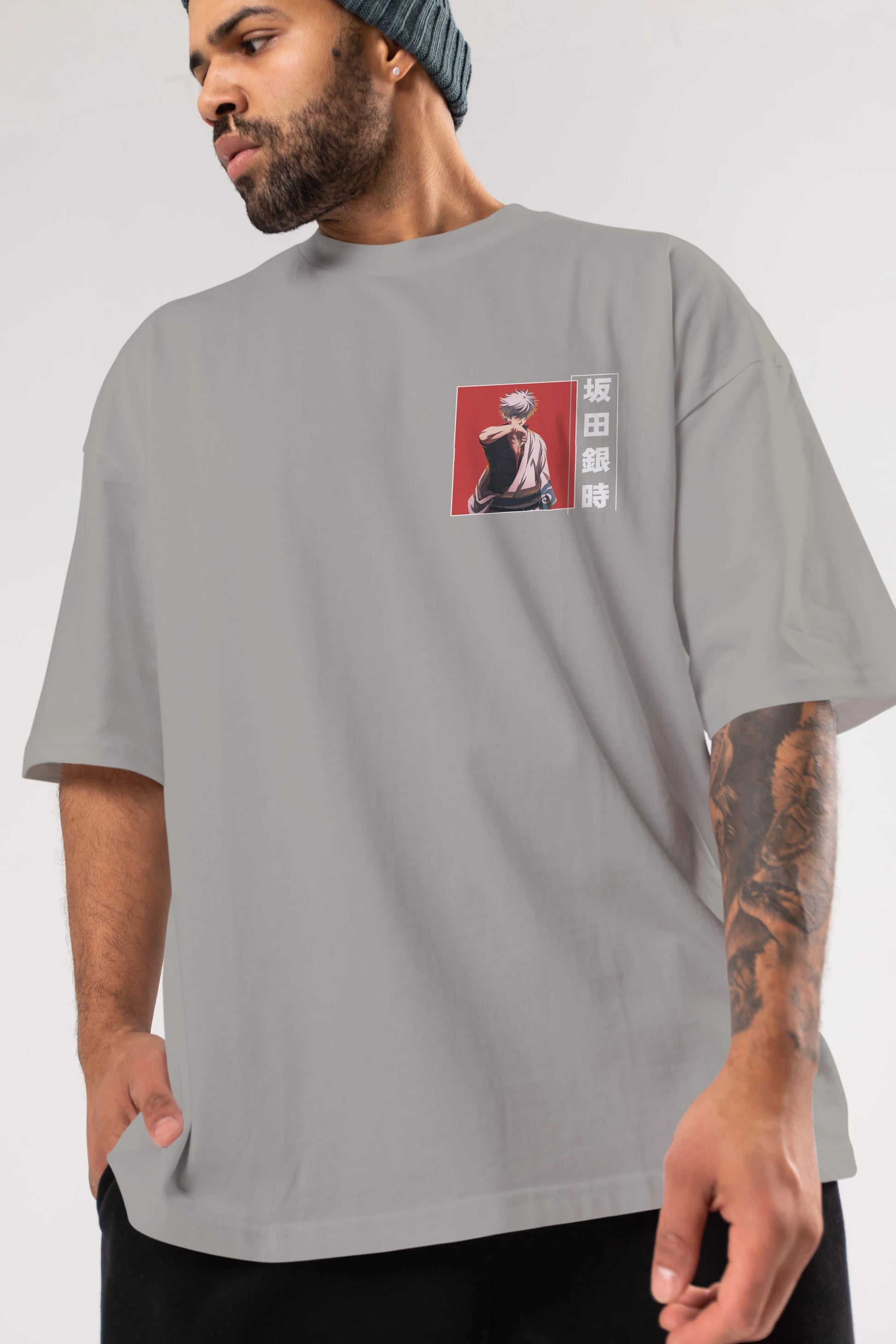 Gintoki Sakata GINTAMA 1 Ön Sol Baskılı Oversize t-shirt Erkek Kadın Unisex %100 Pamuk Bisiklet Yaka tişort