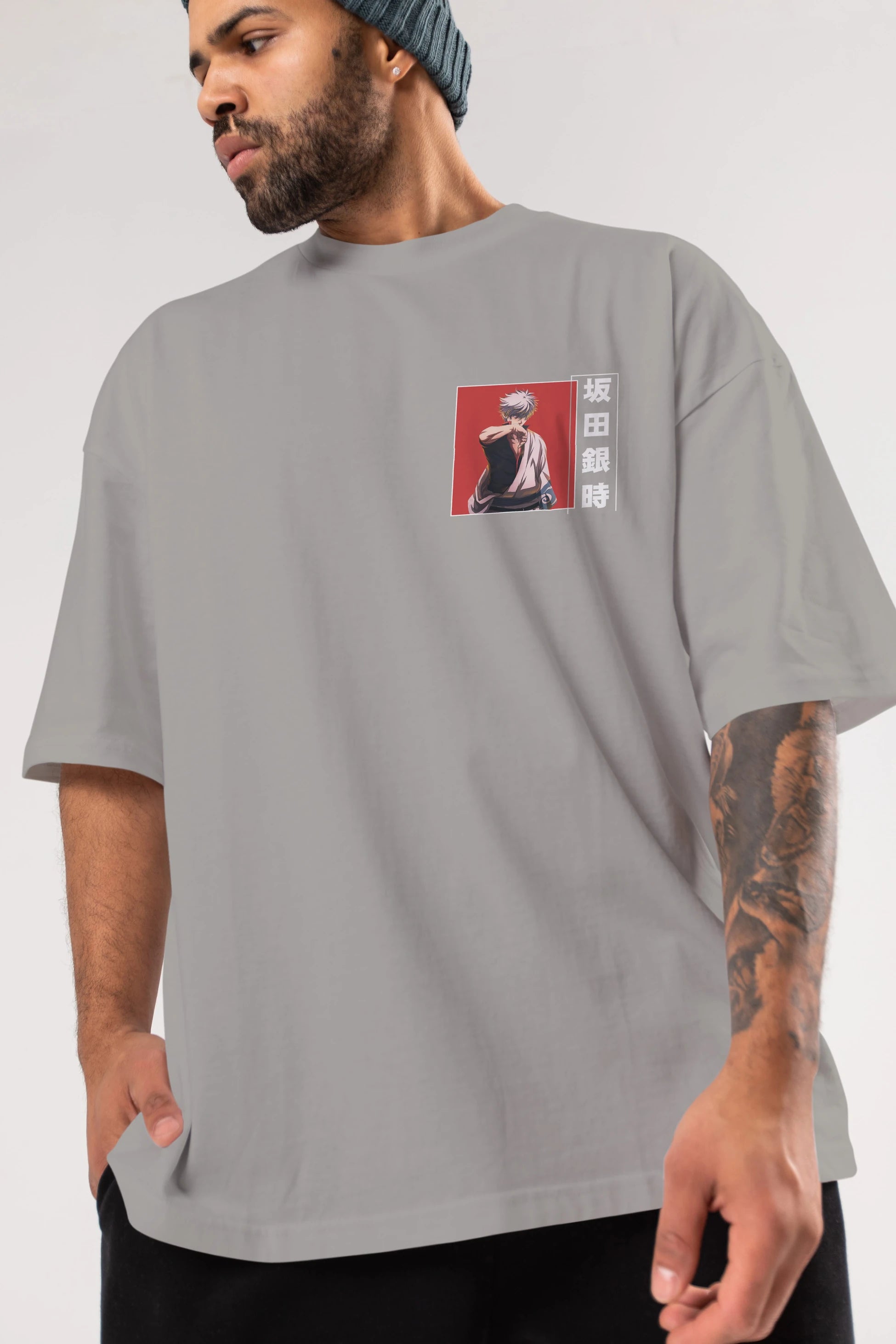 Gintoki Sakata GINTAMA 1 Ön Sol Baskılı Oversize t-shirt Erkek Kadın Unisex %100 Pamuk Bisiklet Yaka tişort
