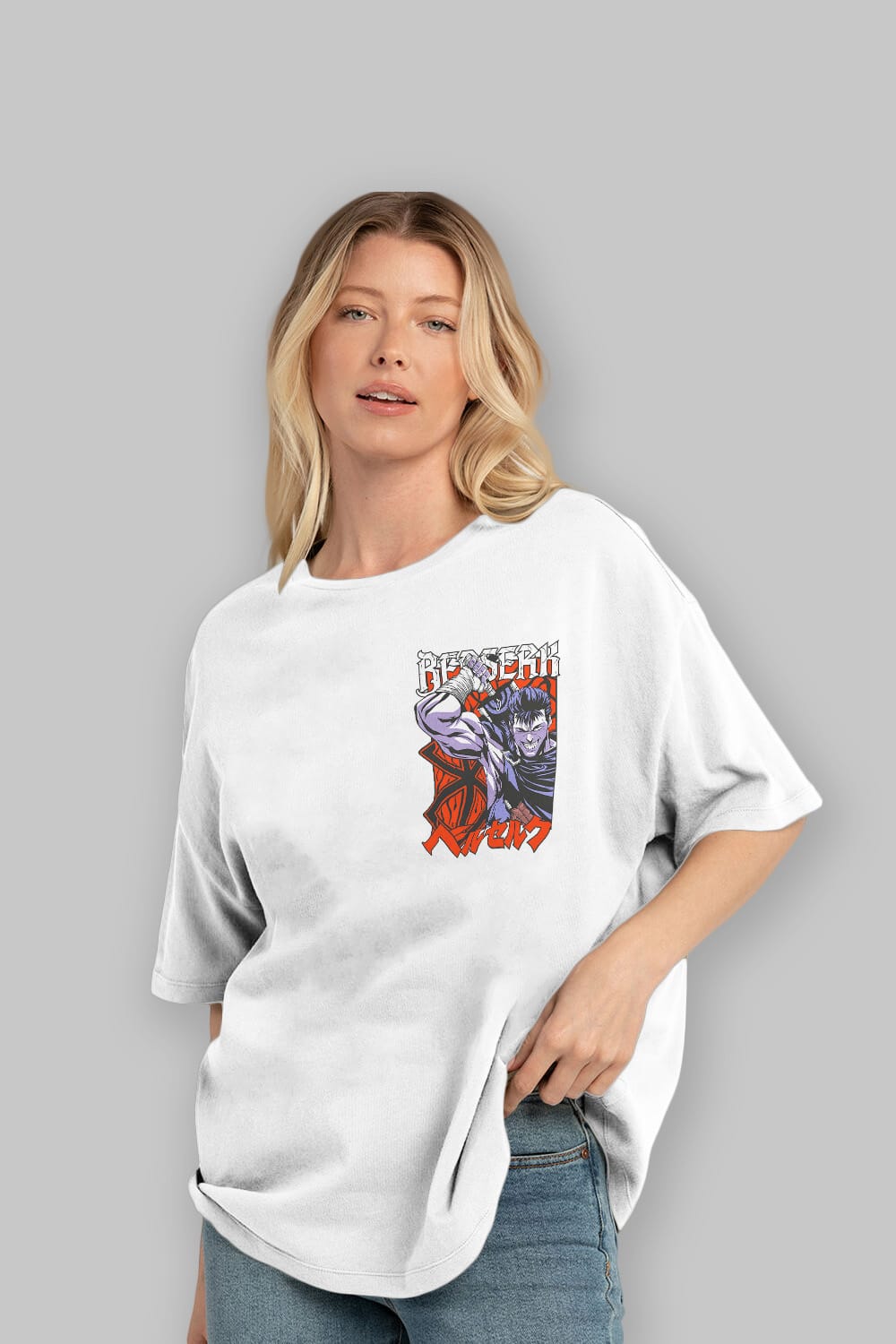 GUTS berserk Ön Sol Baskılı Oversize t-shirt Erkek Kadın Unisex %100 Pamuk Bisiklet Yaka tişort