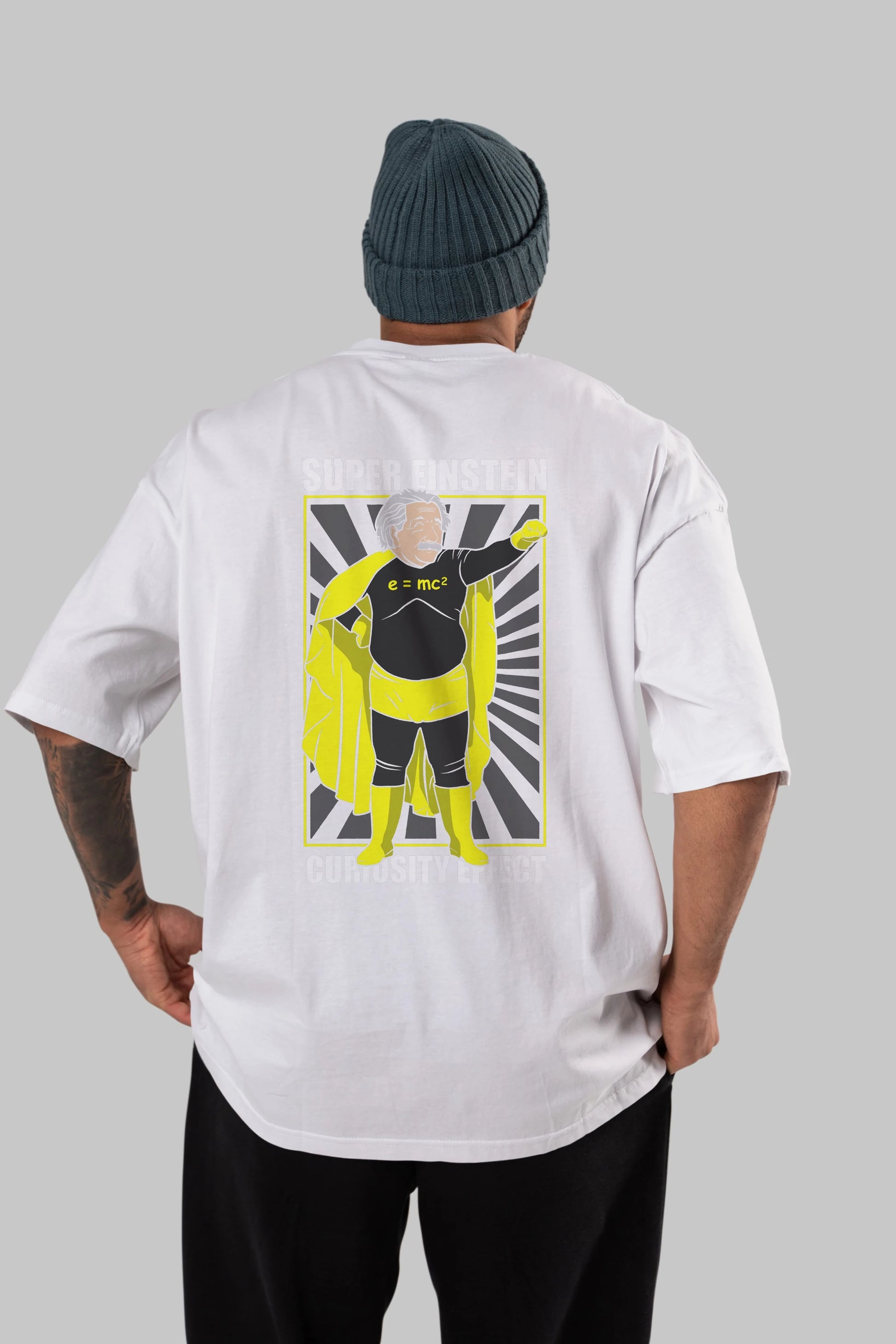 Super Einsten Arka Baskılı Oversize t-shirt Erkek Kadın Unisex %100 Pamuk tişort