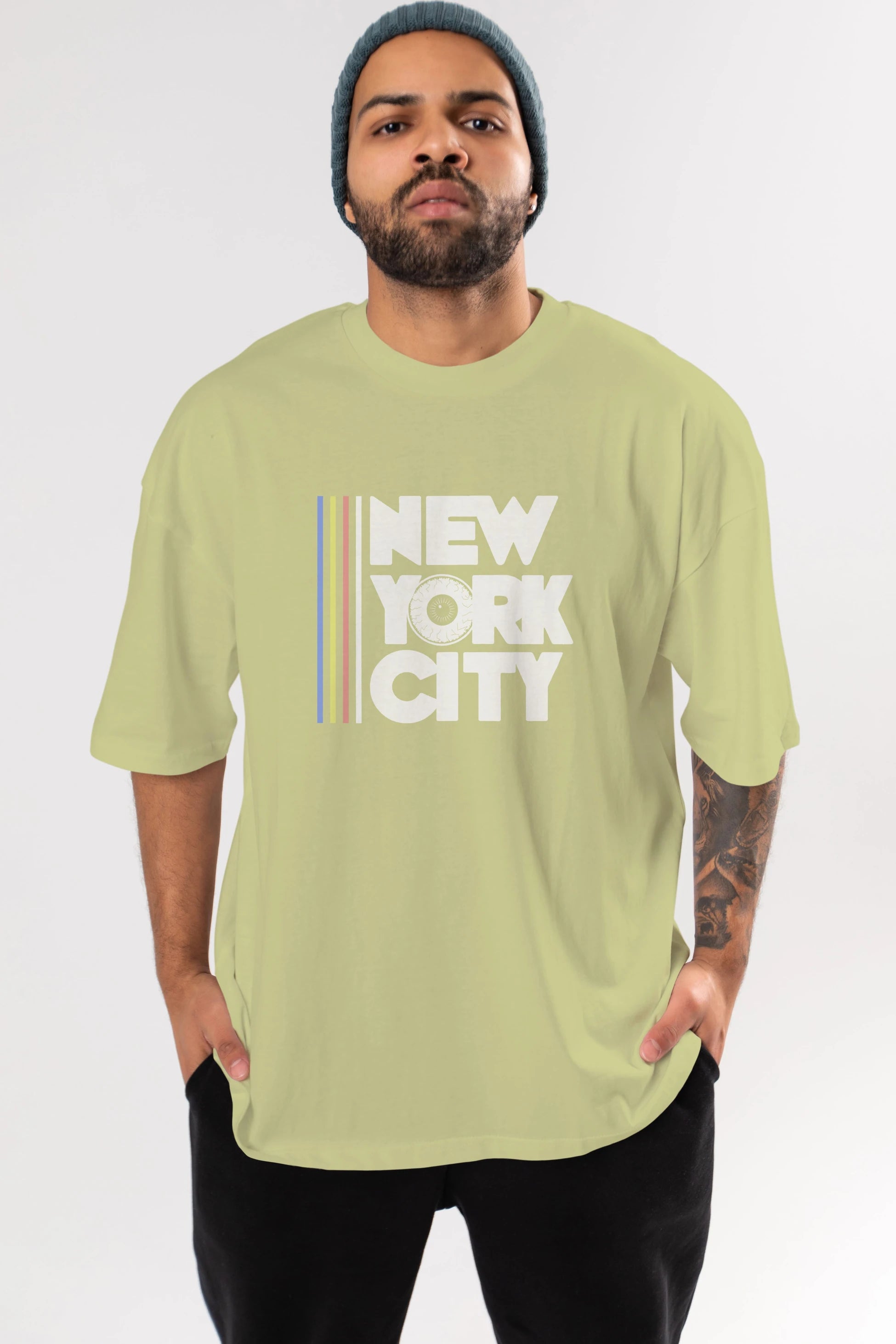 New York City Style Ön Baskılı Oversize t-shirt Erkek Kadın Unisex