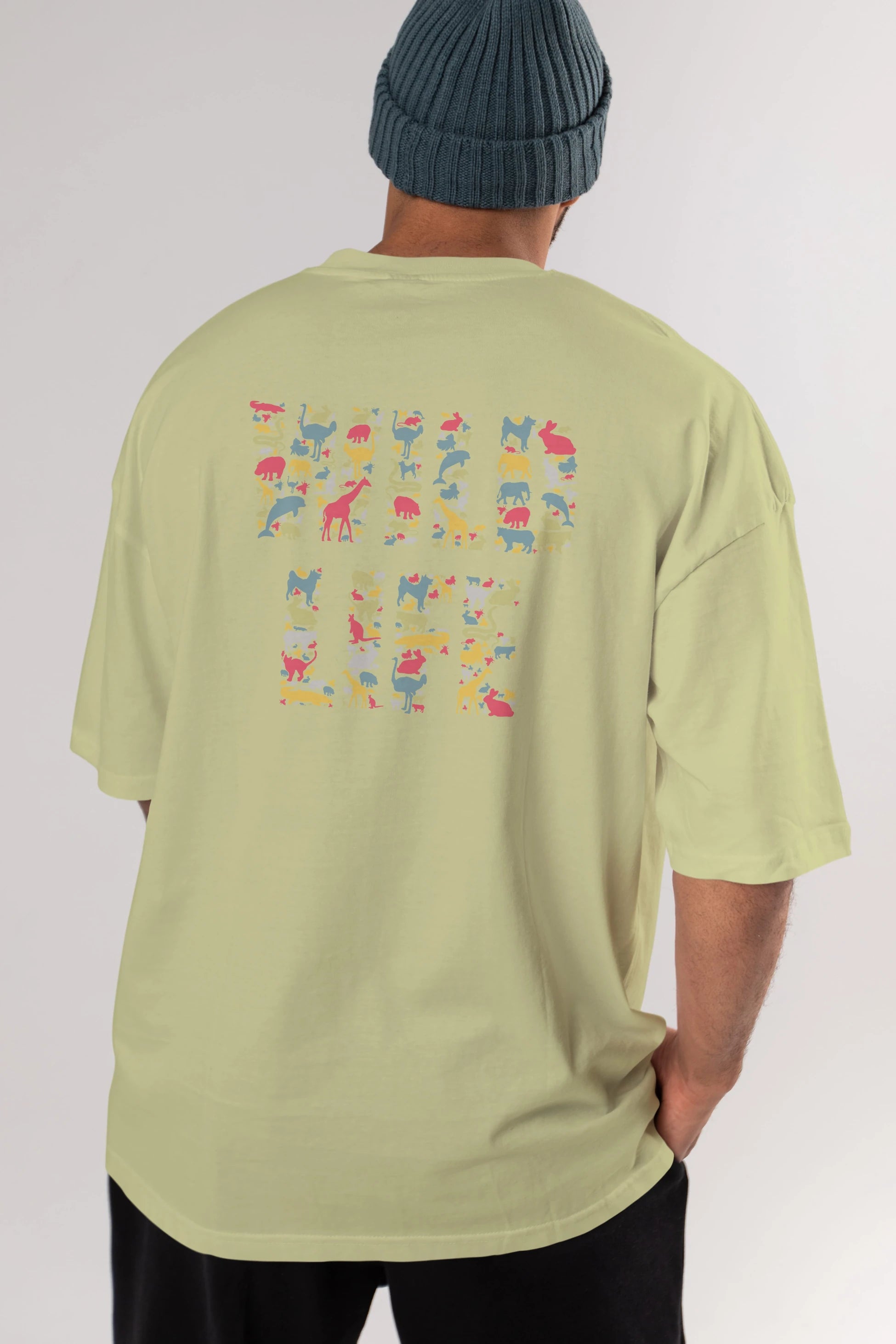 Wild Life Arka Baskılı Oversize t-shirt %100 pamuk Erkek Kadın Unisex