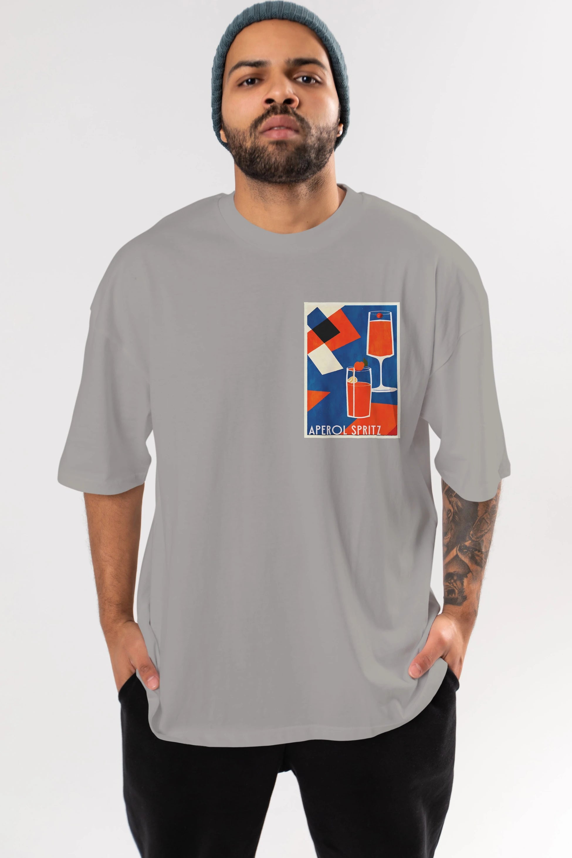 Aperol Spritz 4 Ön Sol Baskılı Oversize t-shirt Erkek Kadın Unisex %100 Pamuk Bisiklet Yaka tişort