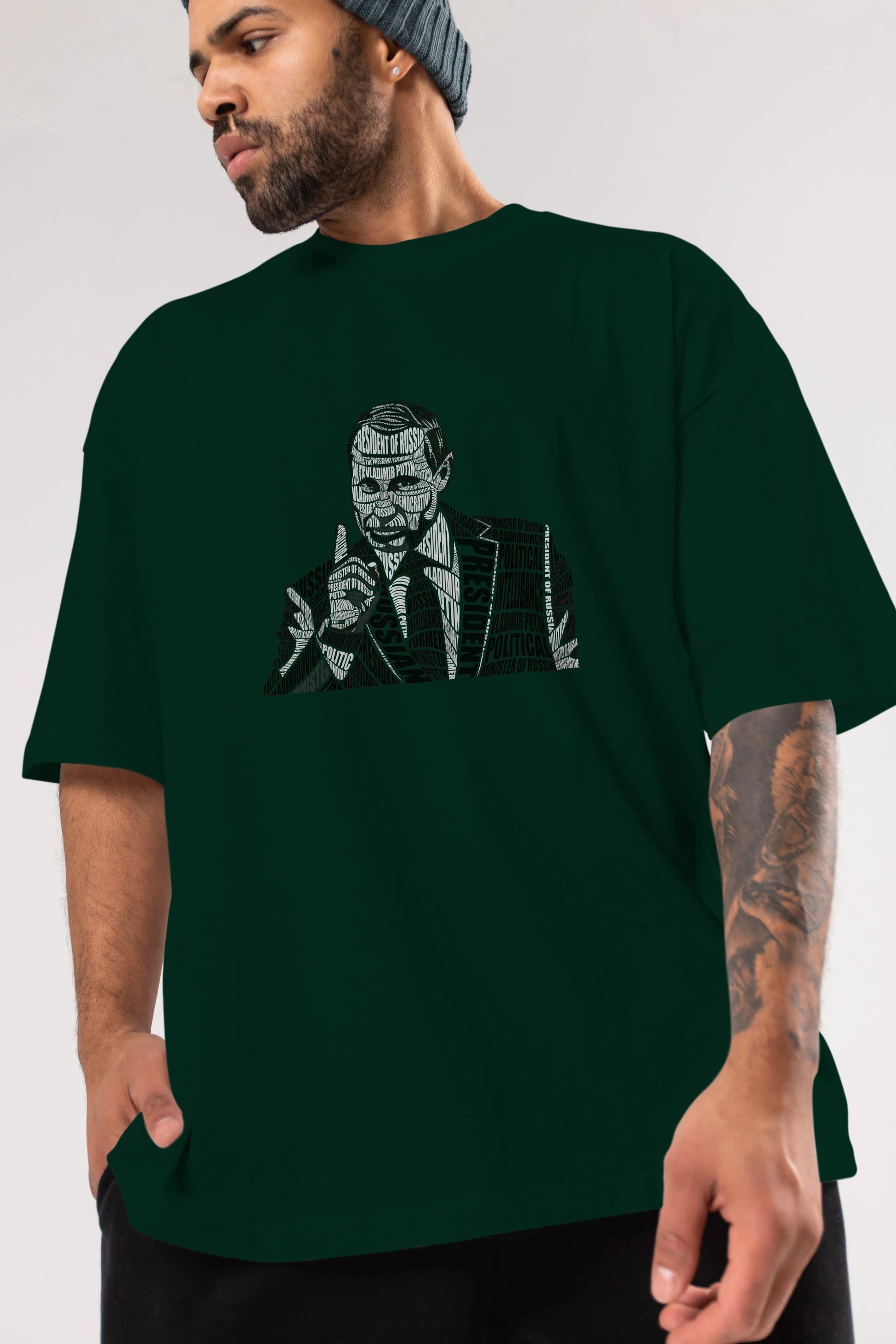 Putin Calligram Ön Baskılı Oversize t-shirt %100 pamuk Erkek Kadın Unisex