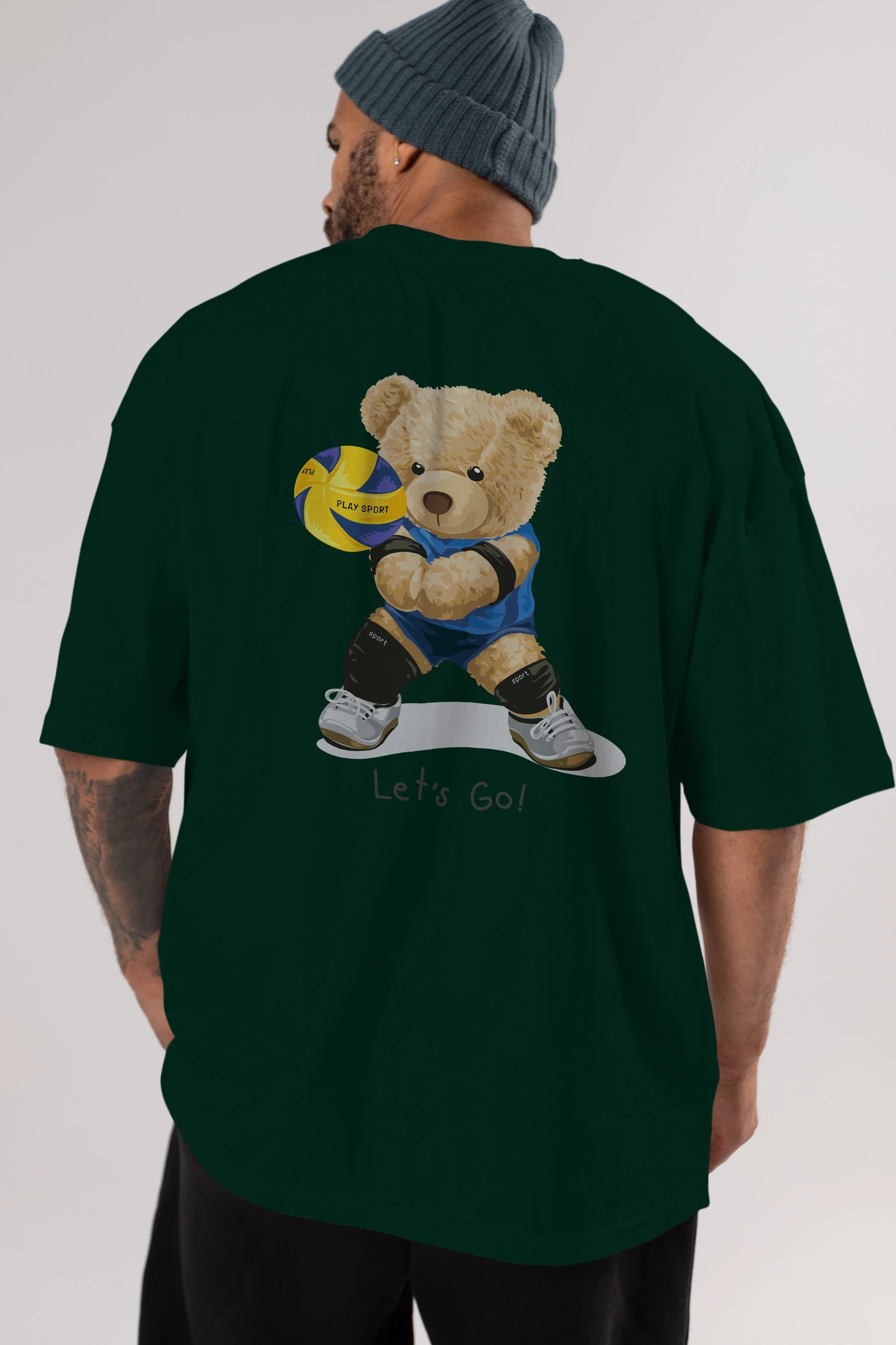 Teddy Bear Lets Go Arka Baskılı Oversize t-shirt Erkek Kadın Unisex %100 Pamuk