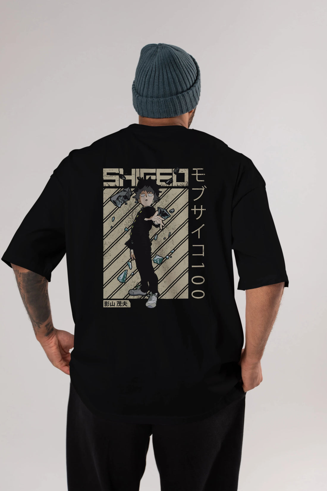 Shigeo Kageyama 3 Anime Arka Baskılı Oversize t-shirt Erkek Kadın Unisex