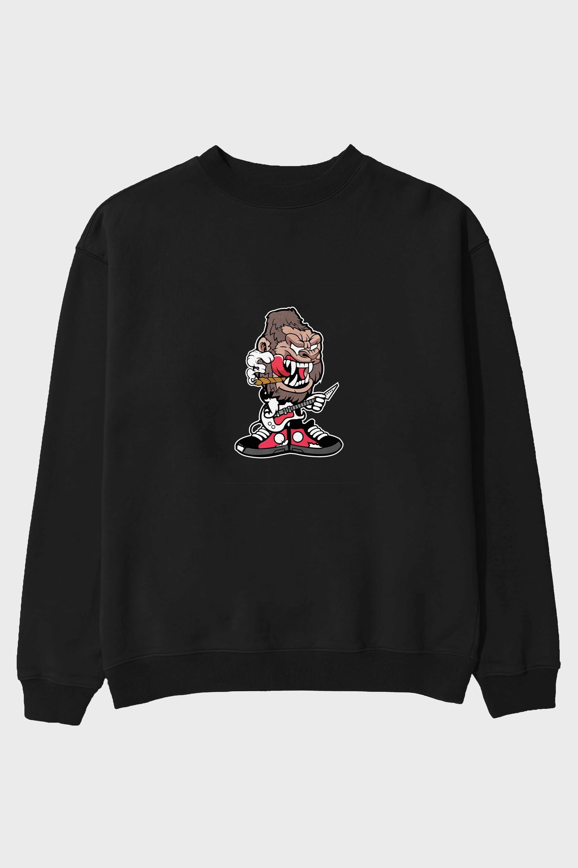 Gorilla Rock Star Ön Baskılı Oversize Sweatshirt Erkek Kadın Unisex