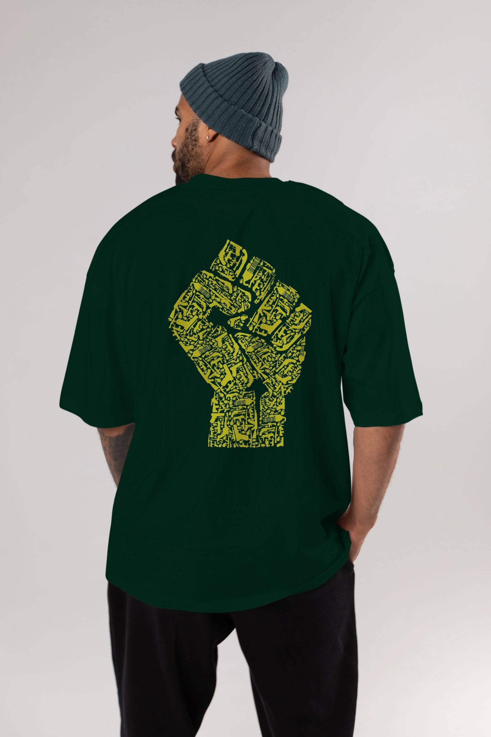 Hand Of Revolution Arka Baskılı Oversize t-shirt %100 pamuk Erkek Kadın Unisex