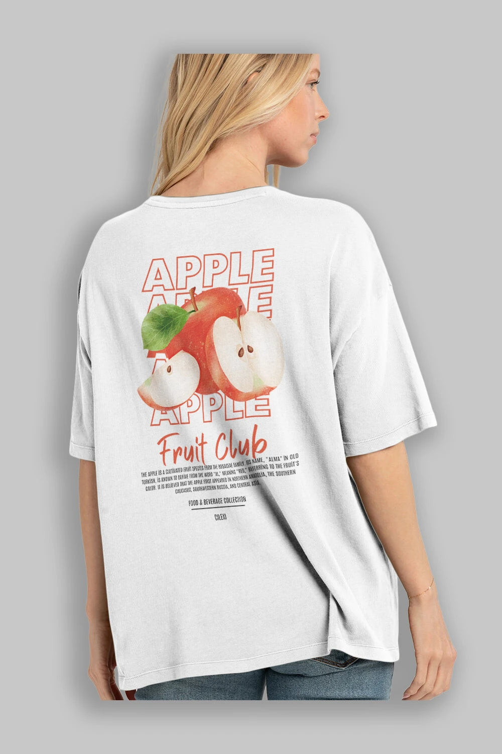 Apple Arka Baskılı Oversize t-shirt Erkek Kadın Pamuk Bisiklet Yaka tişort