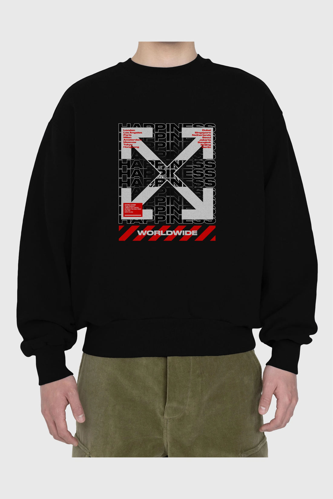 Happiness Worldwide Ön Baskılı Oversize Sweatshirt Erkek Kadın Unisex