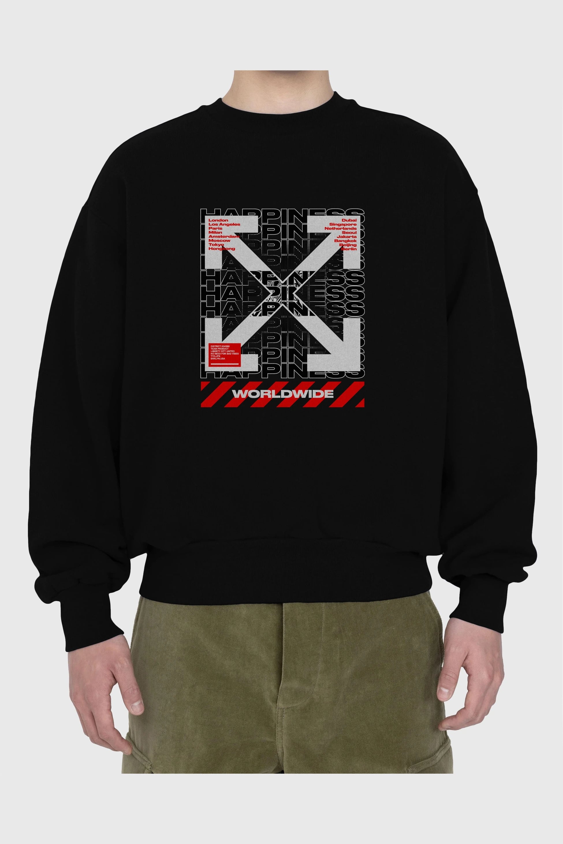 Happiness Worldwide Ön Baskılı Oversize Sweatshirt Erkek Kadın Unisex