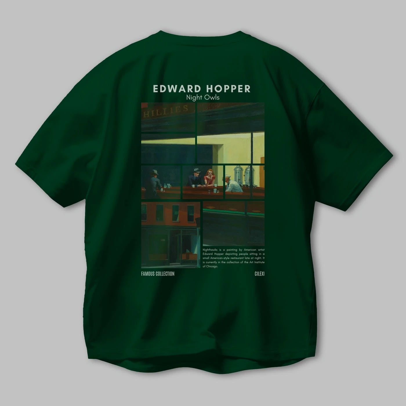 Edward Hopper Night Owls Arka Baskılı Oversize t-shirt Erkek Kadın Bisiklet Yaka Pamuk tişort