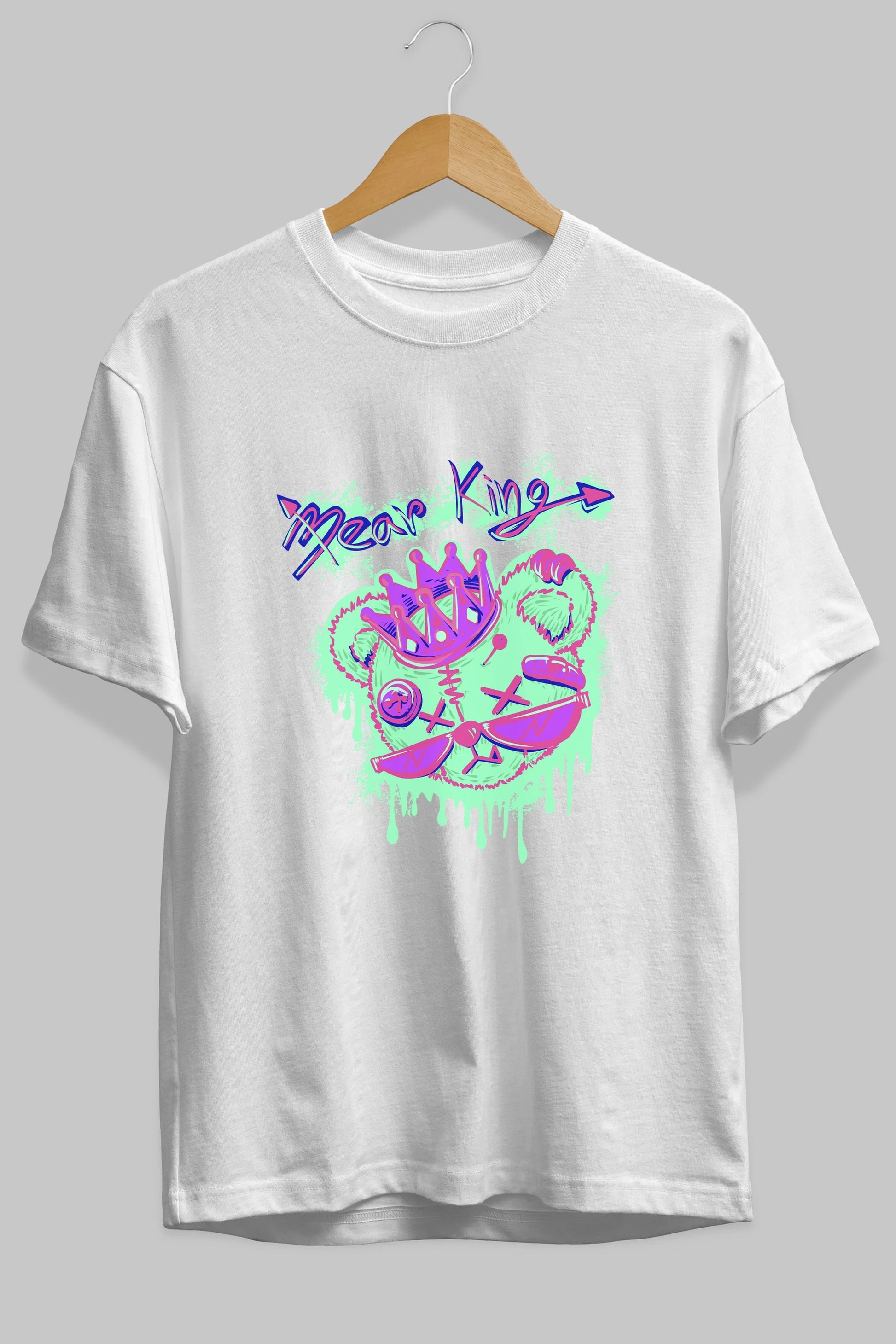 Bear King Ön Baskılı Oversize t-shirt Erkek Kadın Unisex