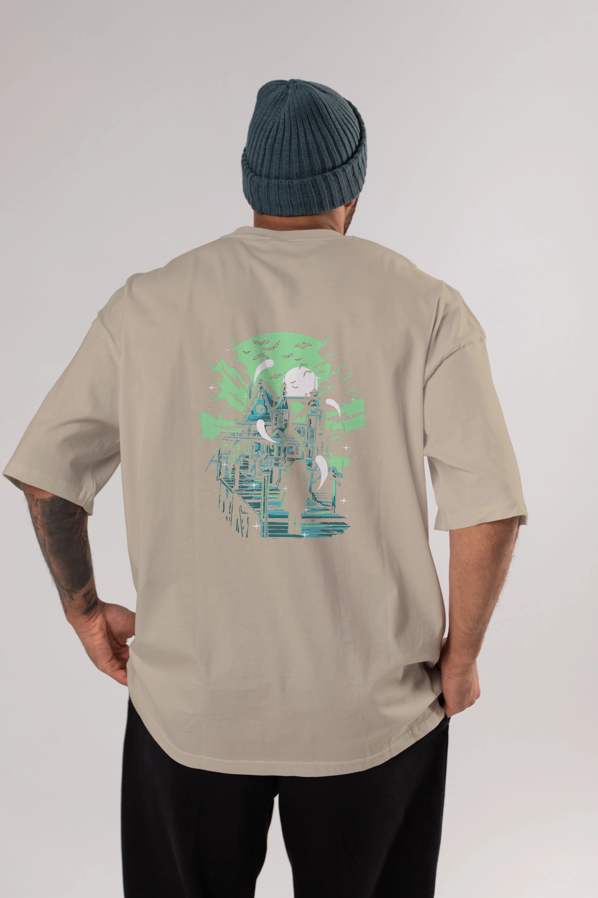 Haunted House Arka Baskılı Oversize t-shirt Erkek Kadın Unisex %100 Pamuk