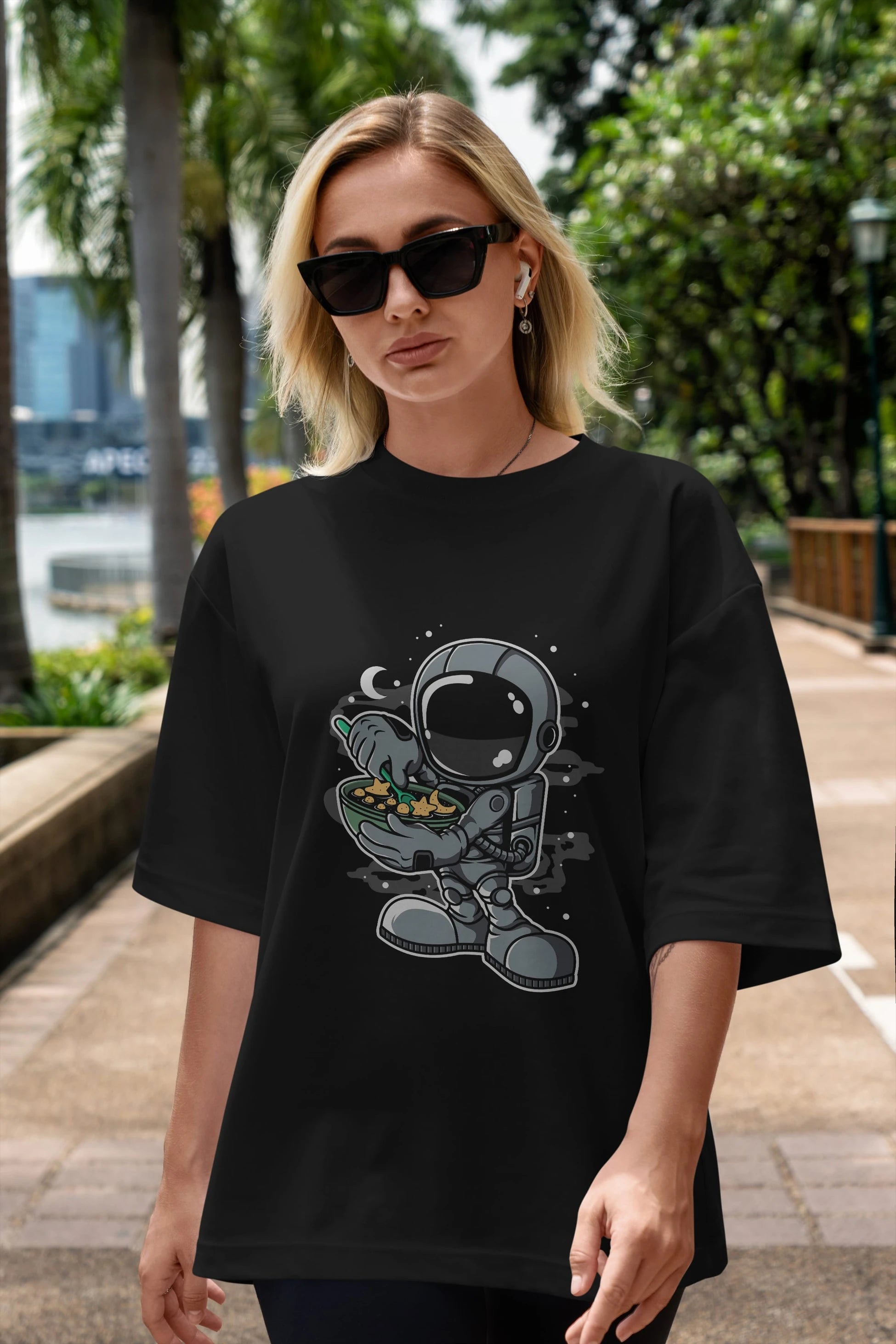 Astronaut Star Flakes Ön Baskılı Oversize t-shirt Erkek Kadın Unisex