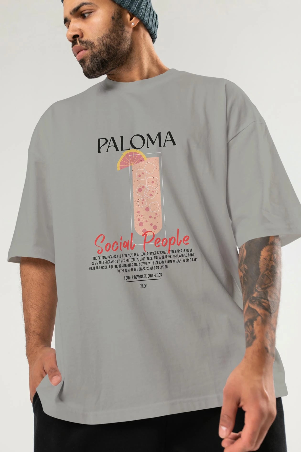Paloma Kokteyl Serisi ön Baskılı Oversize t-shirt Erkek Kadın %100 Pamuk Bisiklet Yaka tişort