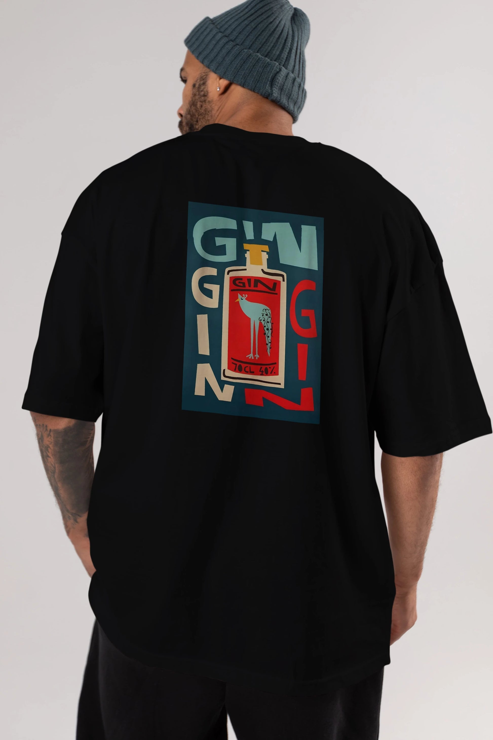 Gin 2 Arka Baskılı Oversize t-shirt Erkek Kadın Unisex %100 Pamuk Bisiklet Yaka tişort