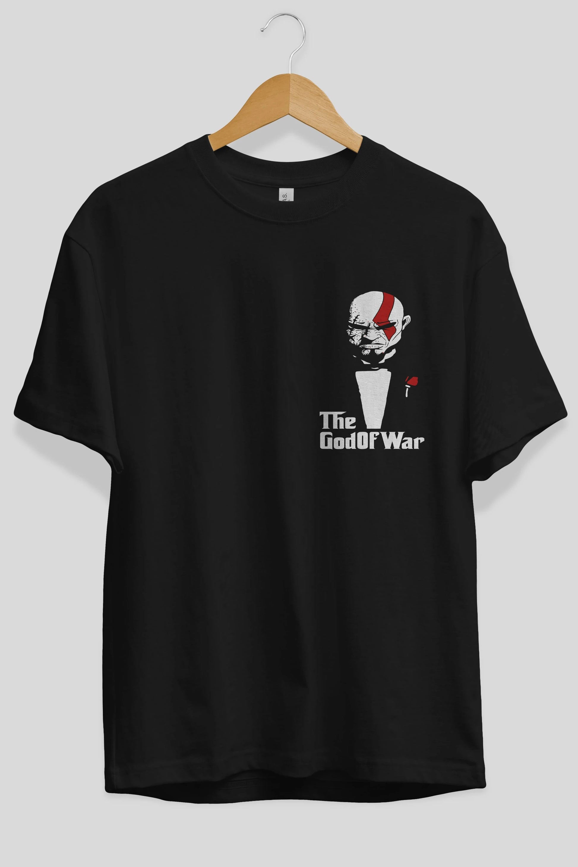 The God of War Ön Sol Baskılı Oversize t-shirt Erkek Kadın Unisex %100 Pamuk Bisiklet Yaka tişort