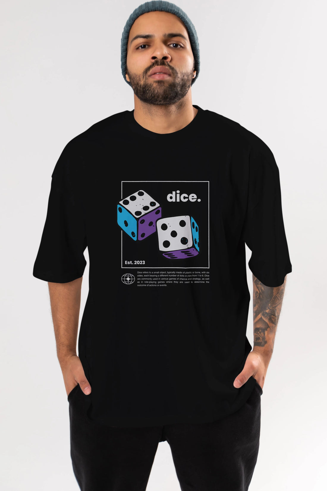 Dice Yazılı Ön Baskılı Oversize t-shirt Erkek Kadın Unisex