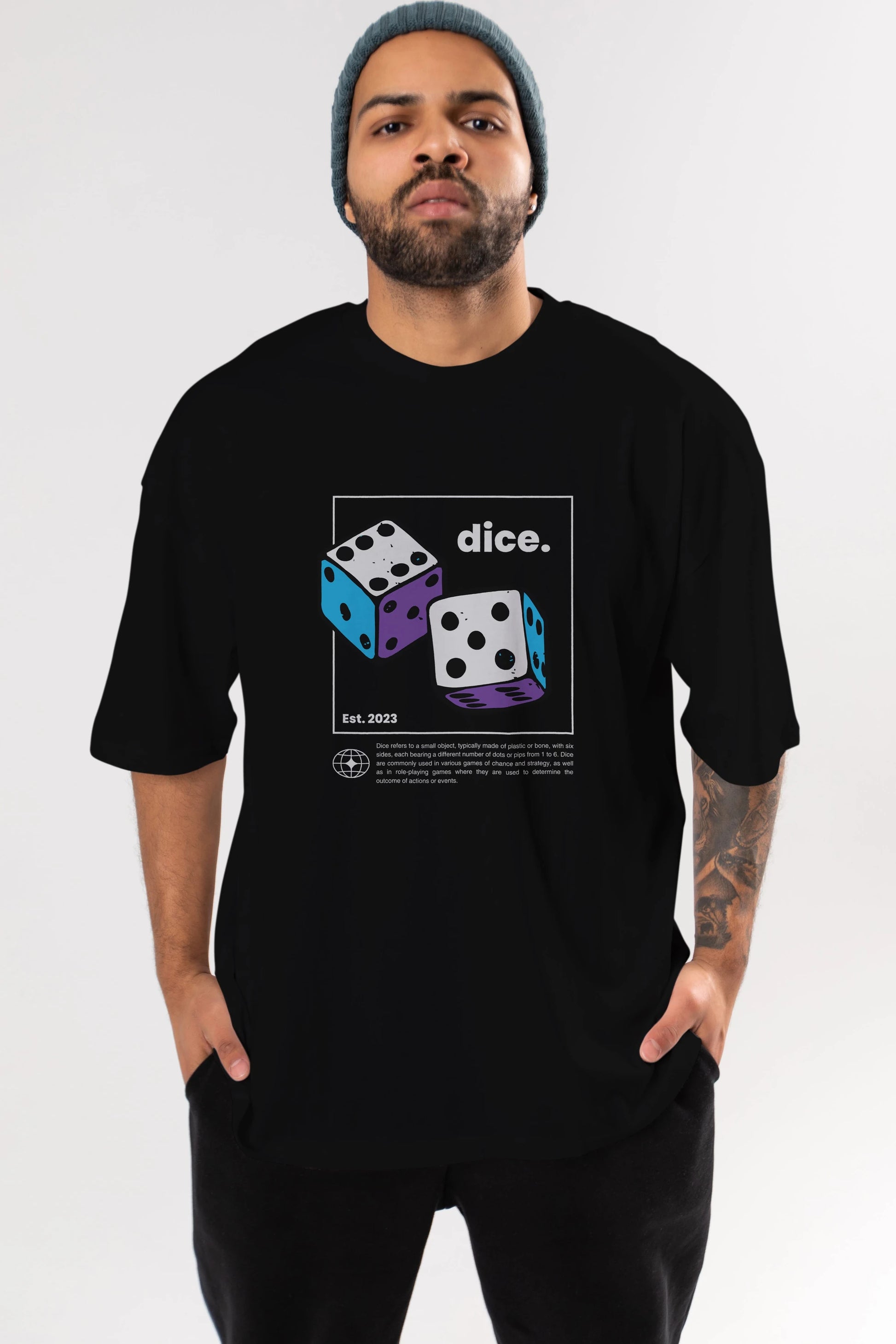 Dice Yazılı Ön Baskılı Oversize t-shirt Erkek Kadın Unisex