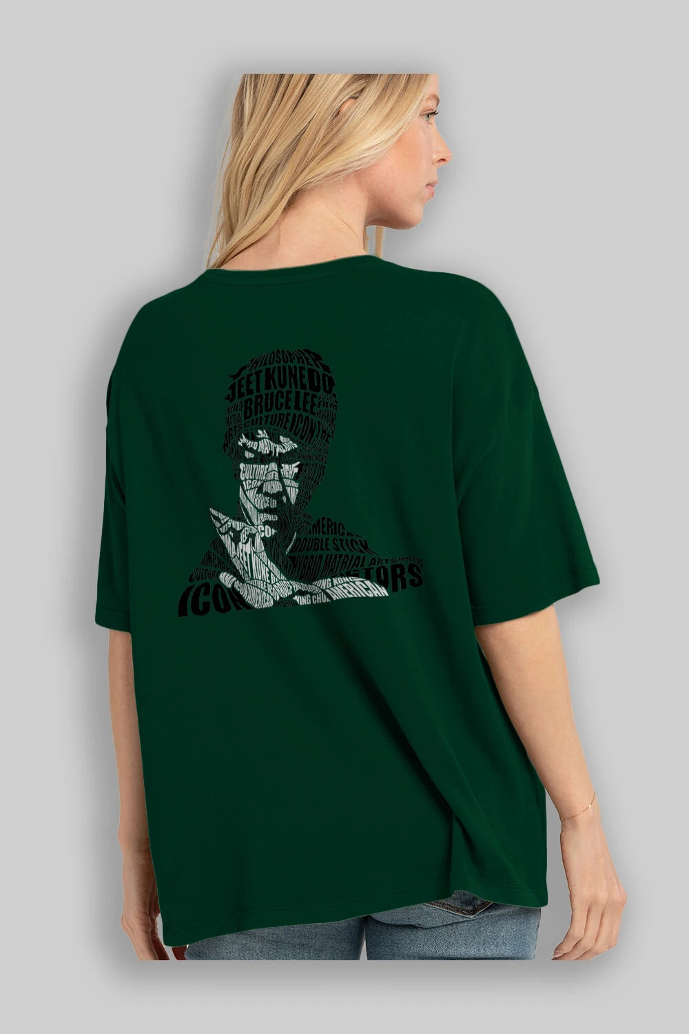 Bruce Lee Calligram Arka Baskılı Oversize t-shirt %100 pamuk Erkek Kadın Unisex