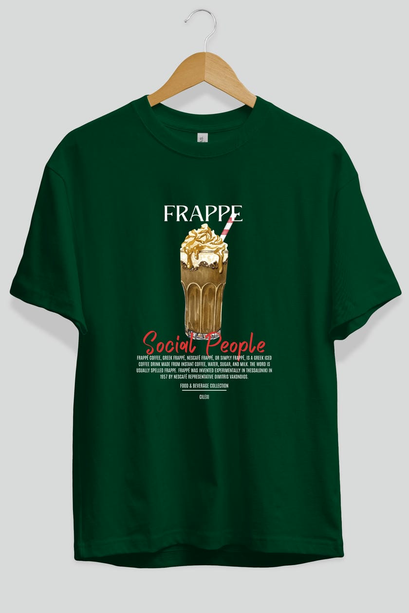 Frappe Kokteyl Serisi ön Baskılı Oversize t-shirt Erkek Kadın %100 Pamuk Bisiklet Yaka tişort