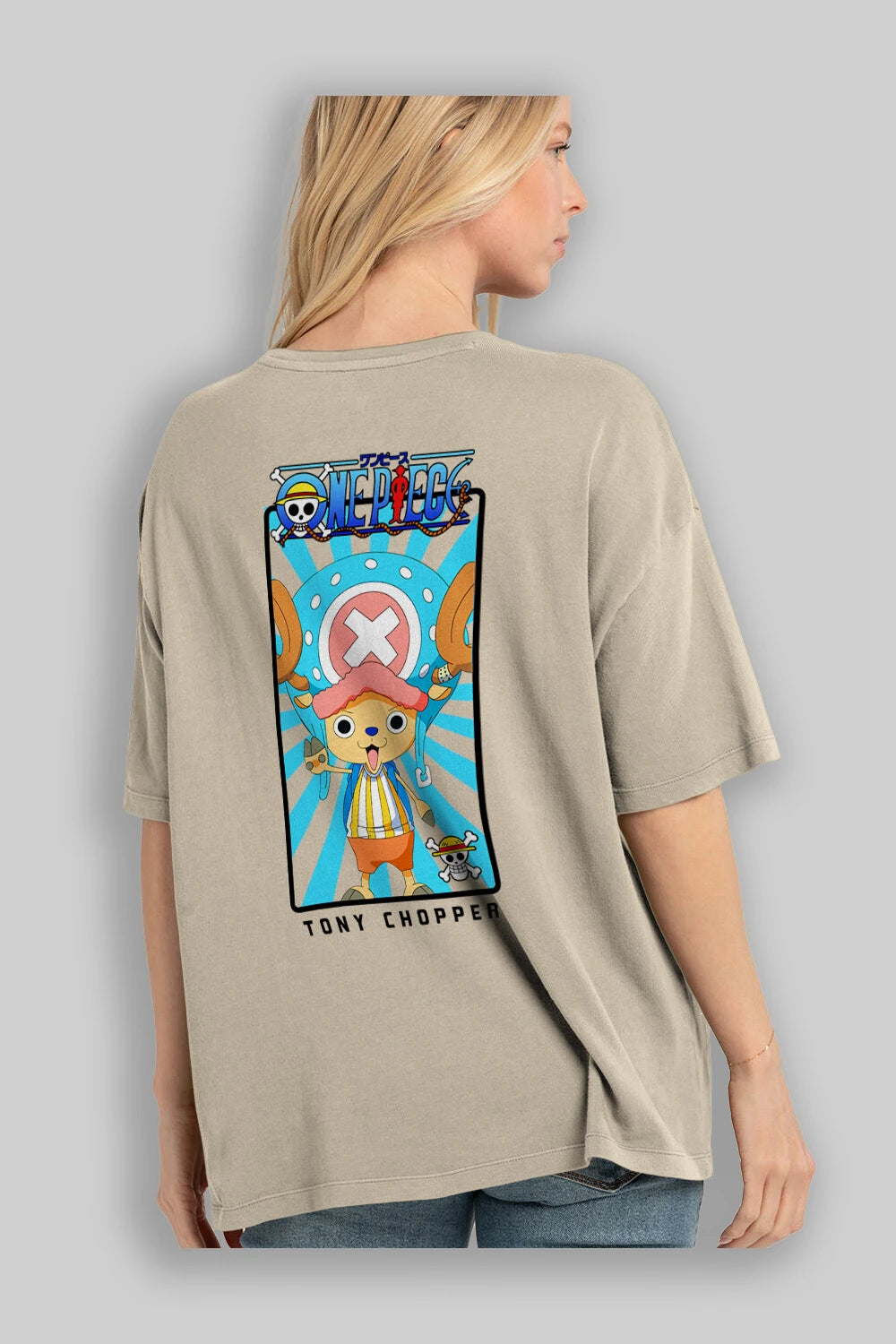 Chopper Anime Arka Baskılı Oversize t-shirt Erkek Kadın Unisex %100 pamuk tişort