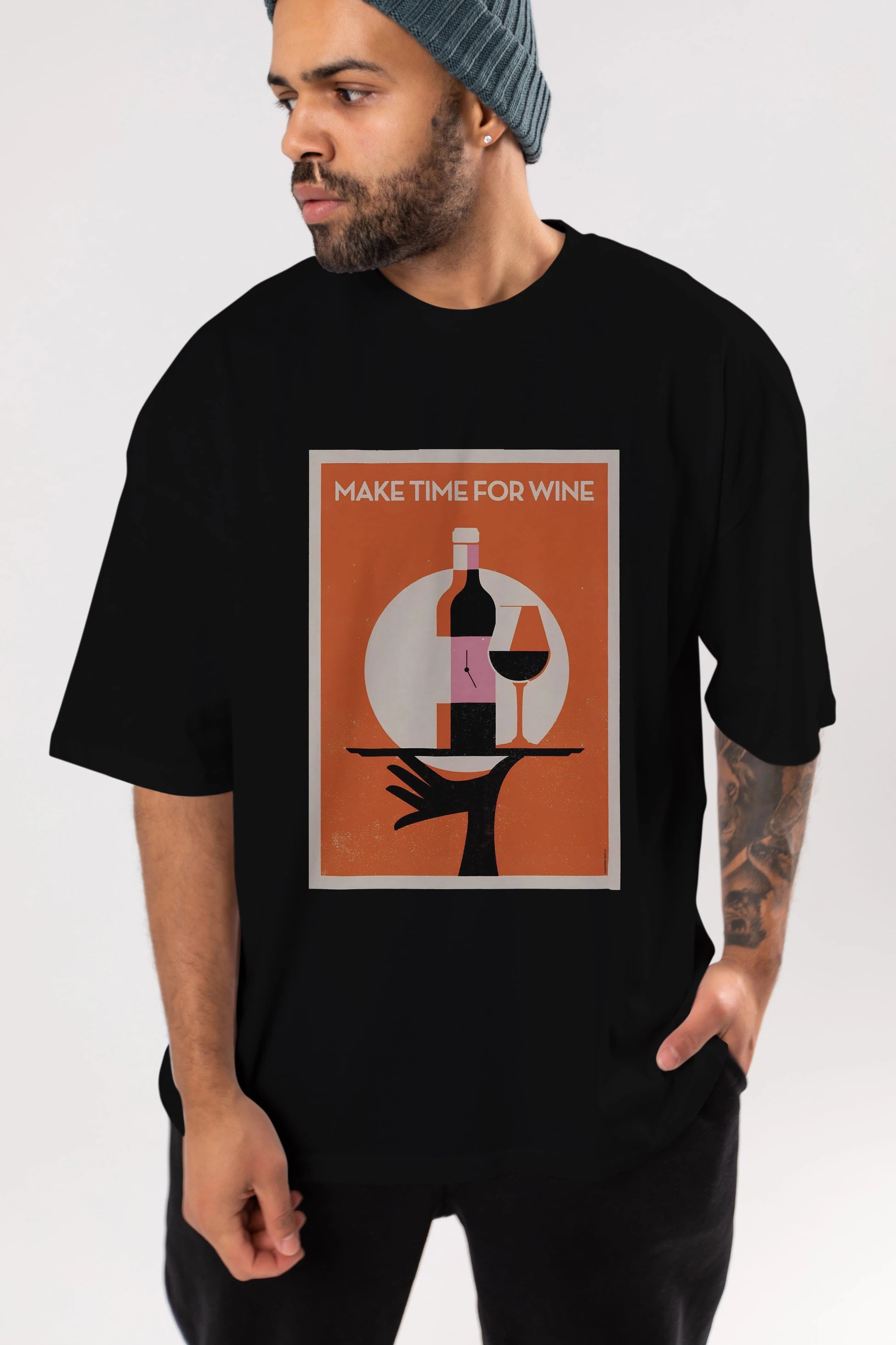 Make Time For Wine Ön Baskılı Oversize t-shirt Erkek Kadın Unisex %100 Pamuk Bisiklet Yaka tişort