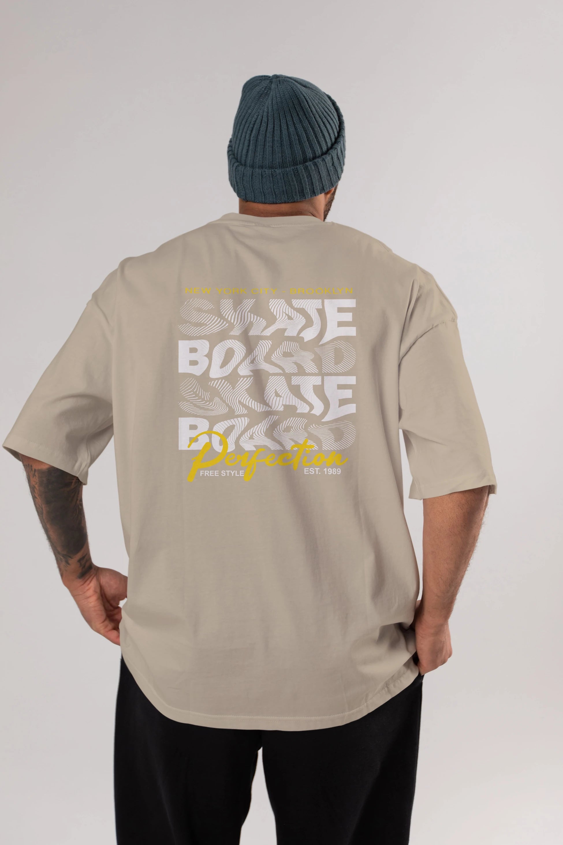 New York City and Brooklyn Arka Baskılı Oversize t-shirt Erkek Kadın Unisex