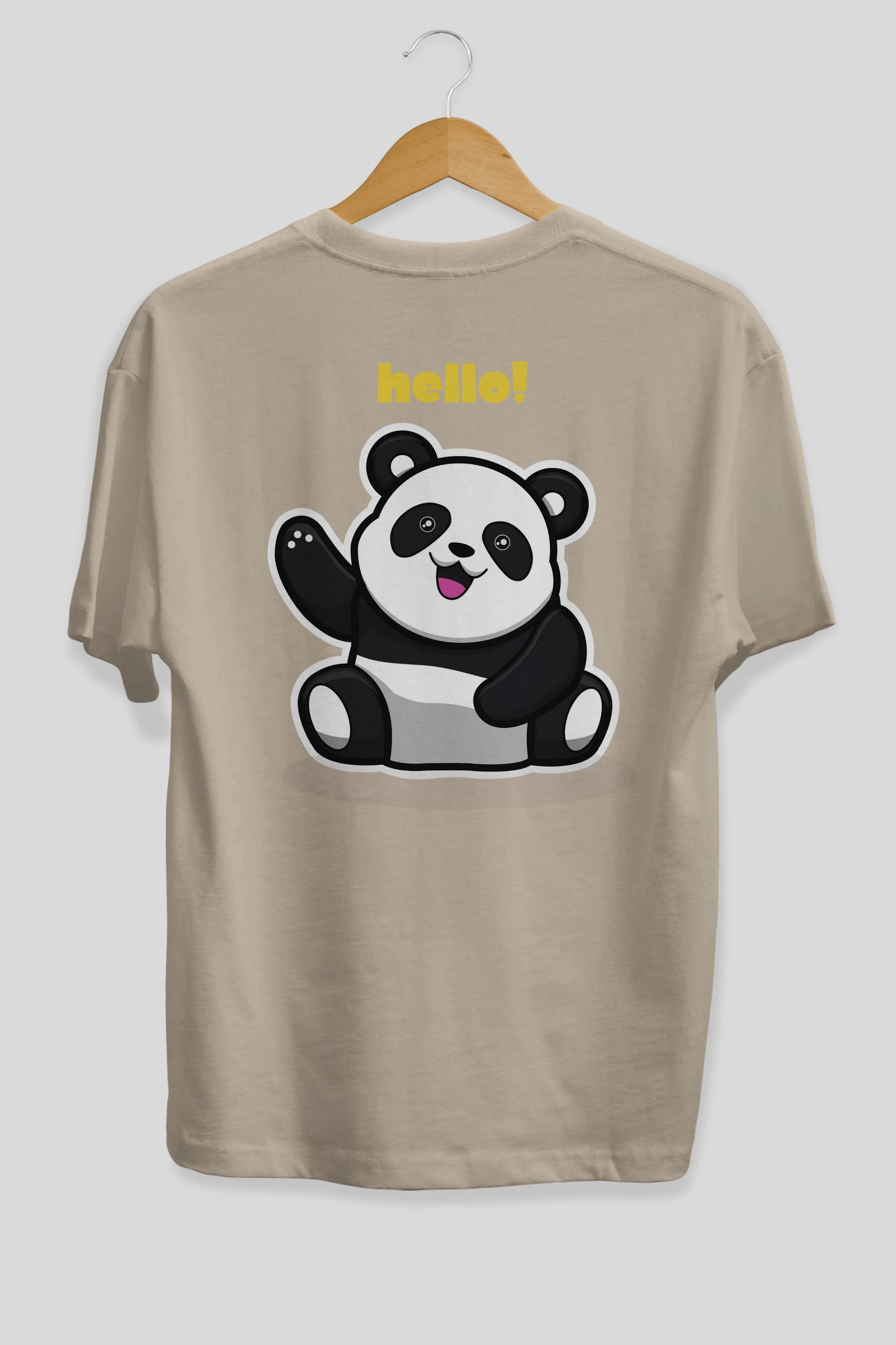 Hello Panda Arka Baskılı Oversize t-shirt Erkek Kadın Unisex