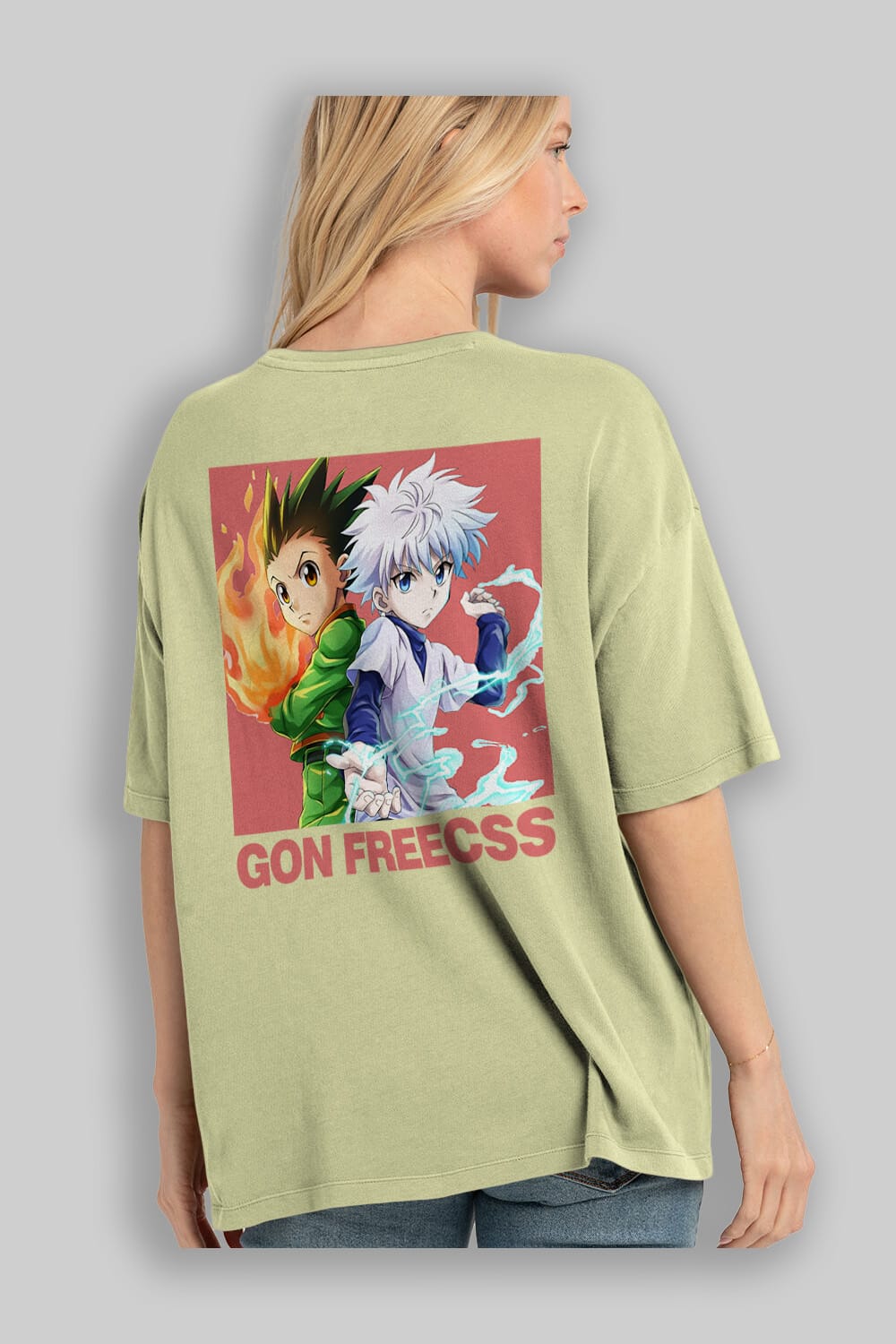 Gon Freecss HUNTER X HUNTER 4 Anime Arka Baskılı Oversize t-shirt Erkek Kadın Unisex
