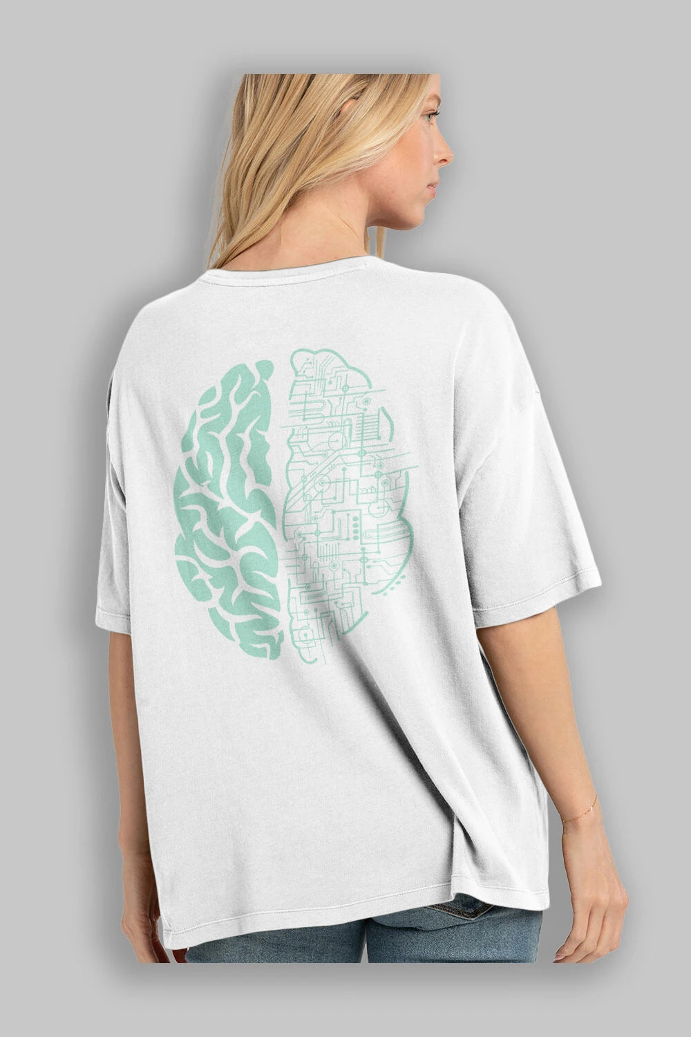 Electric Brain Arka Baskılı Oversize t-shirt %100 pamuk Erkek Kadın Unisex