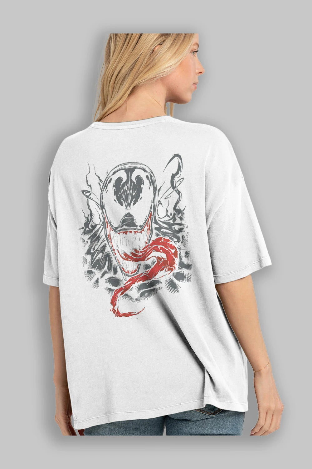 Venom (18) Arka Baskılı Oversize t-shirt Erkek Kadın Unisex %100 Pamuk Bisiklet Yaka tişort