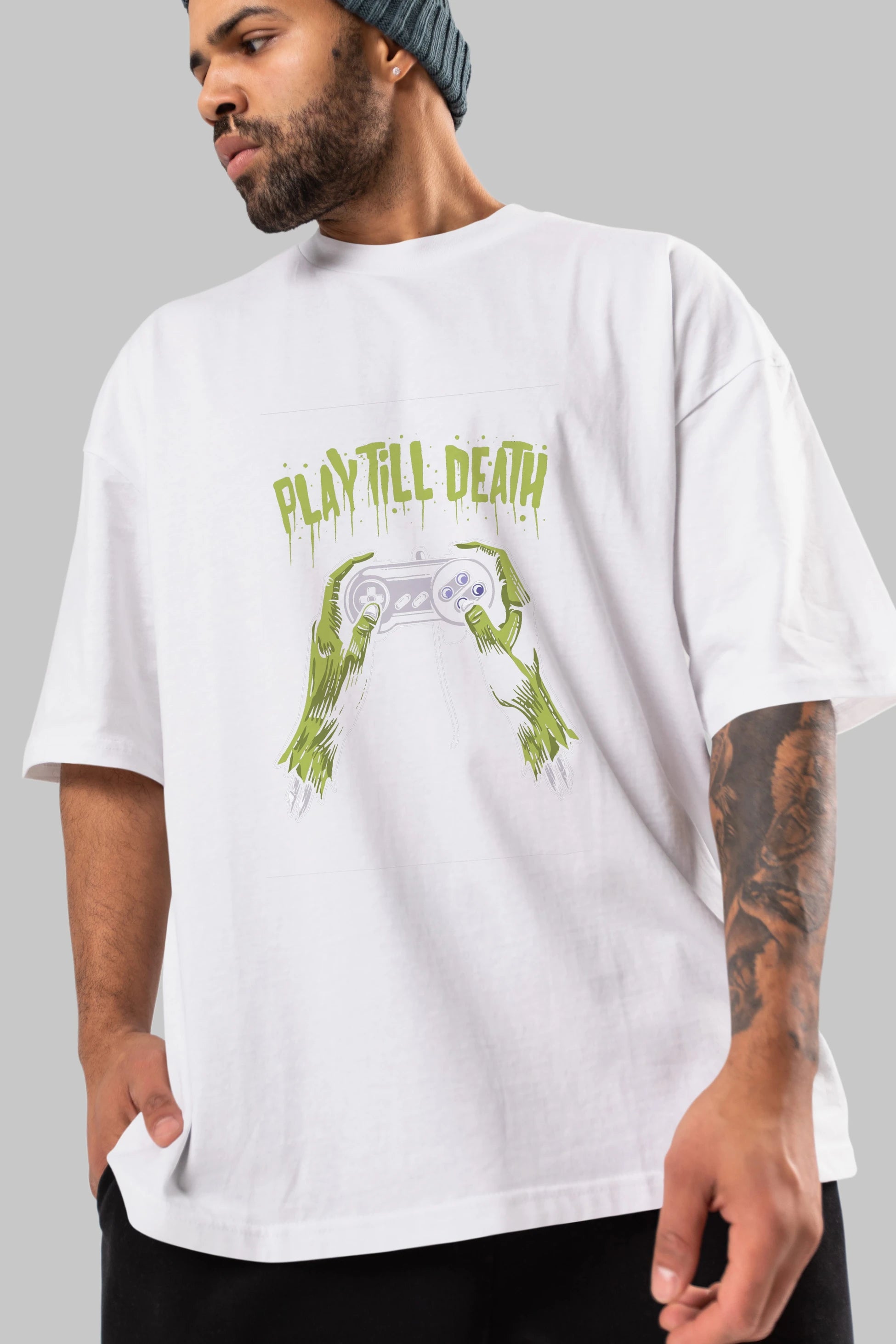 Play Till Death Ön Baskılı Oversize t-shirt Erkek Kadın Unisex %100 Pamuk tişort