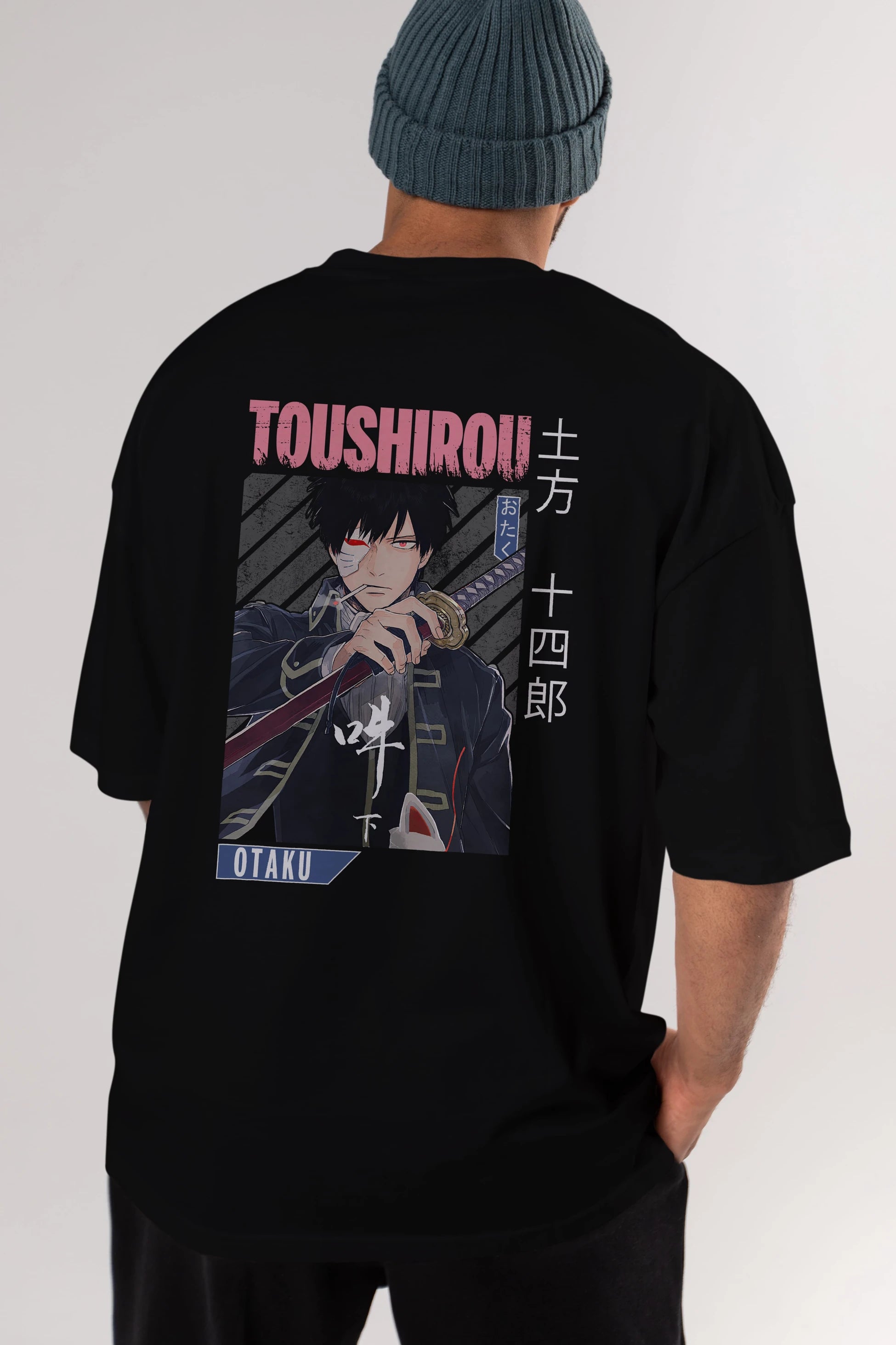 Toushirou Hijikata 1 Anime Arka Baskılı Oversize t-shirt Erkek Kadın Unisex
