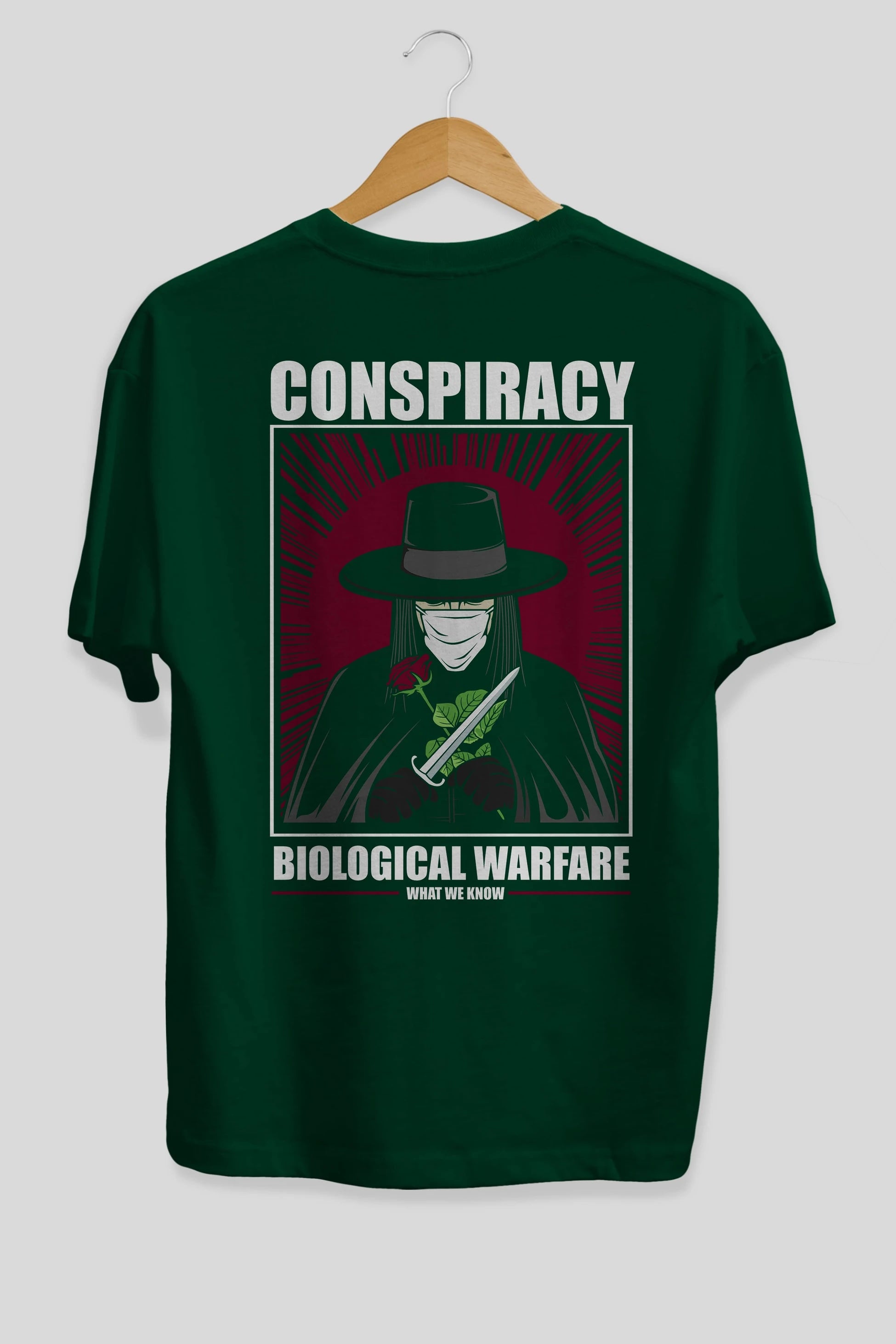 Vendetta Masker Arka Baskılı Oversize t-shirt Erkek Kadın Unisex %100 Pamuk tişort