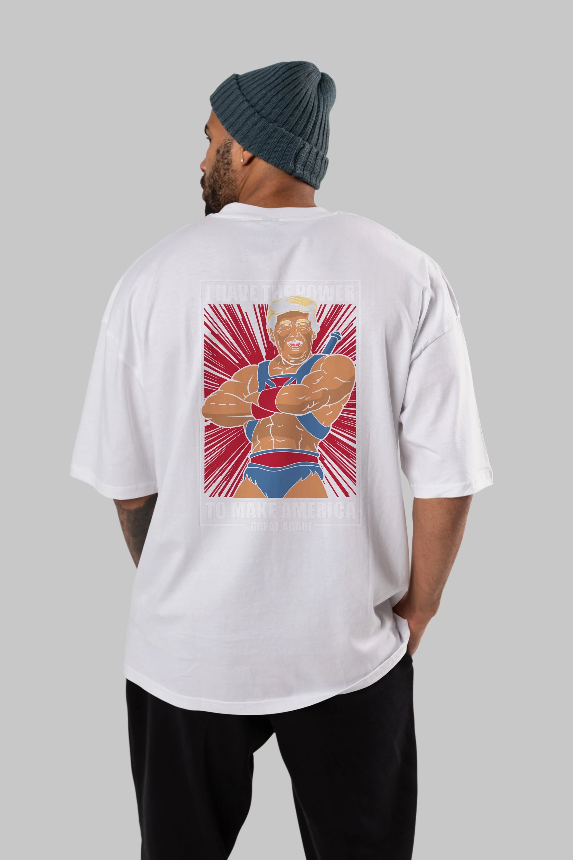 Trump Heman Arka Baskılı Oversize t-shirt Erkek Kadın Unisex %100 Pamuk tişort