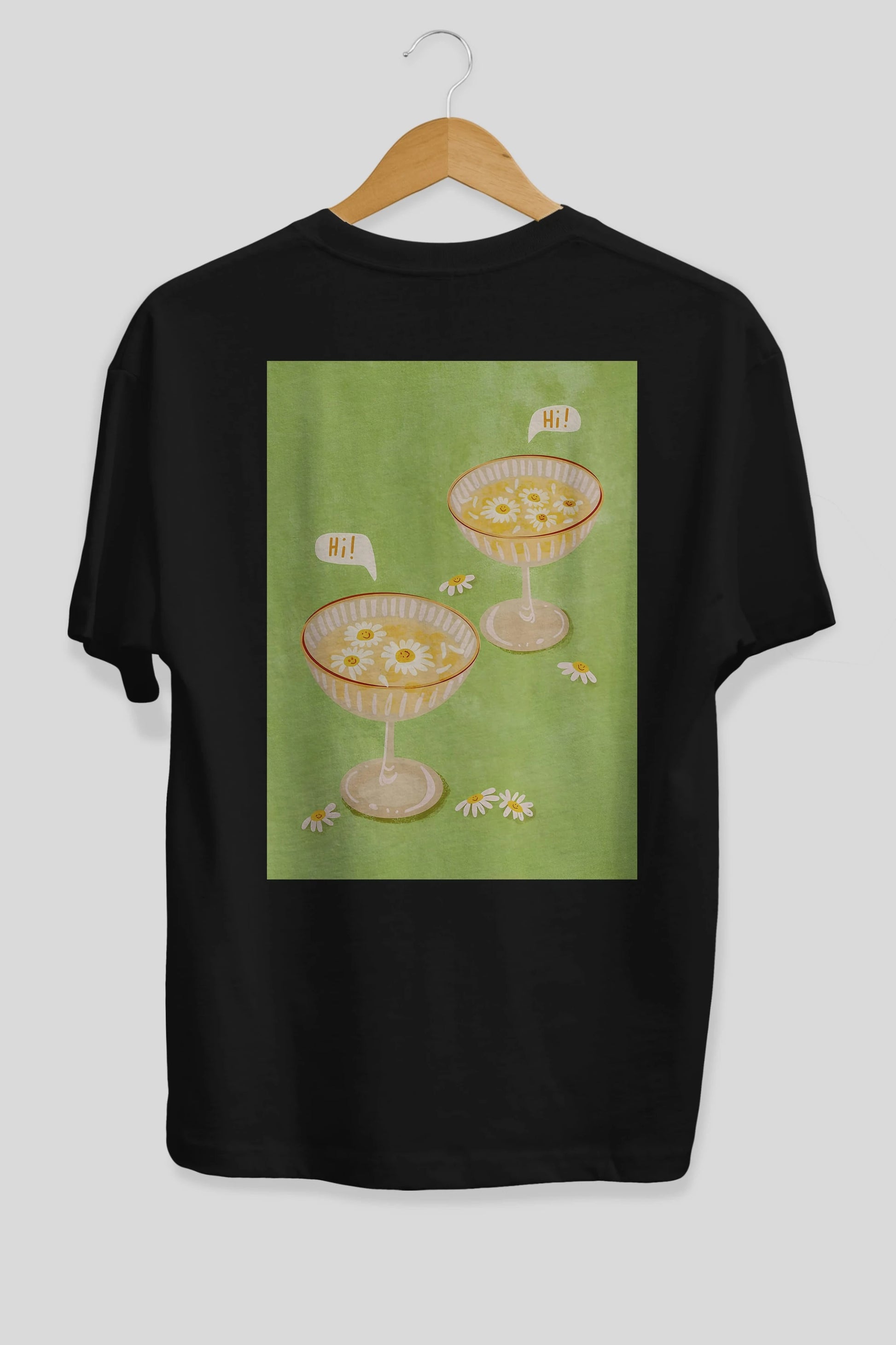 Hi Cheers Arka Baskılı Oversize t-shirt Erkek Kadın Unisex %100 Pamuk Bisiklet Yaka tişort