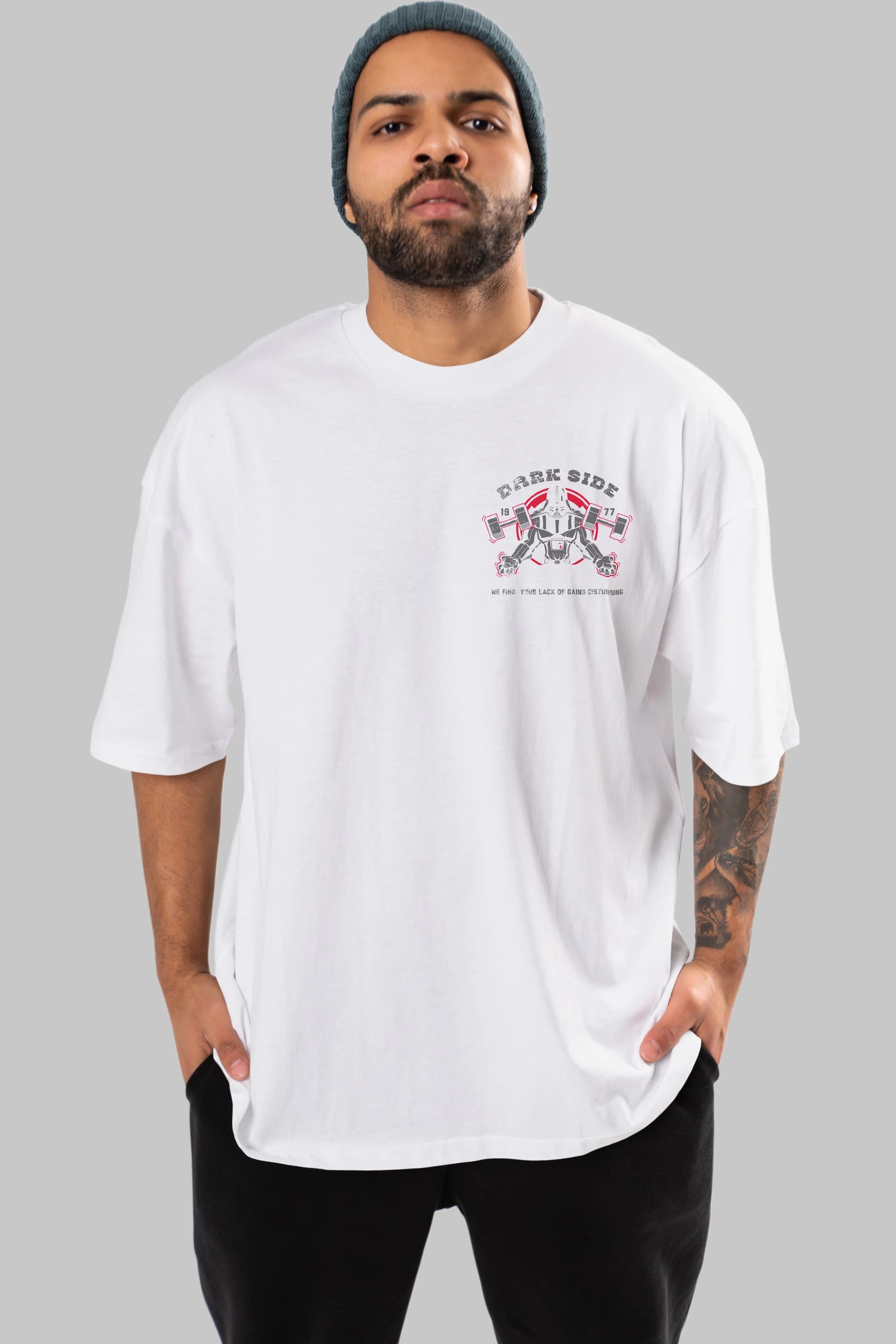 Darth Vader GYM Ön Sol Baskılı Oversize t-shirt Erkek Kadın Unisex %100 Pamuk Bisiklet Yaka tişort