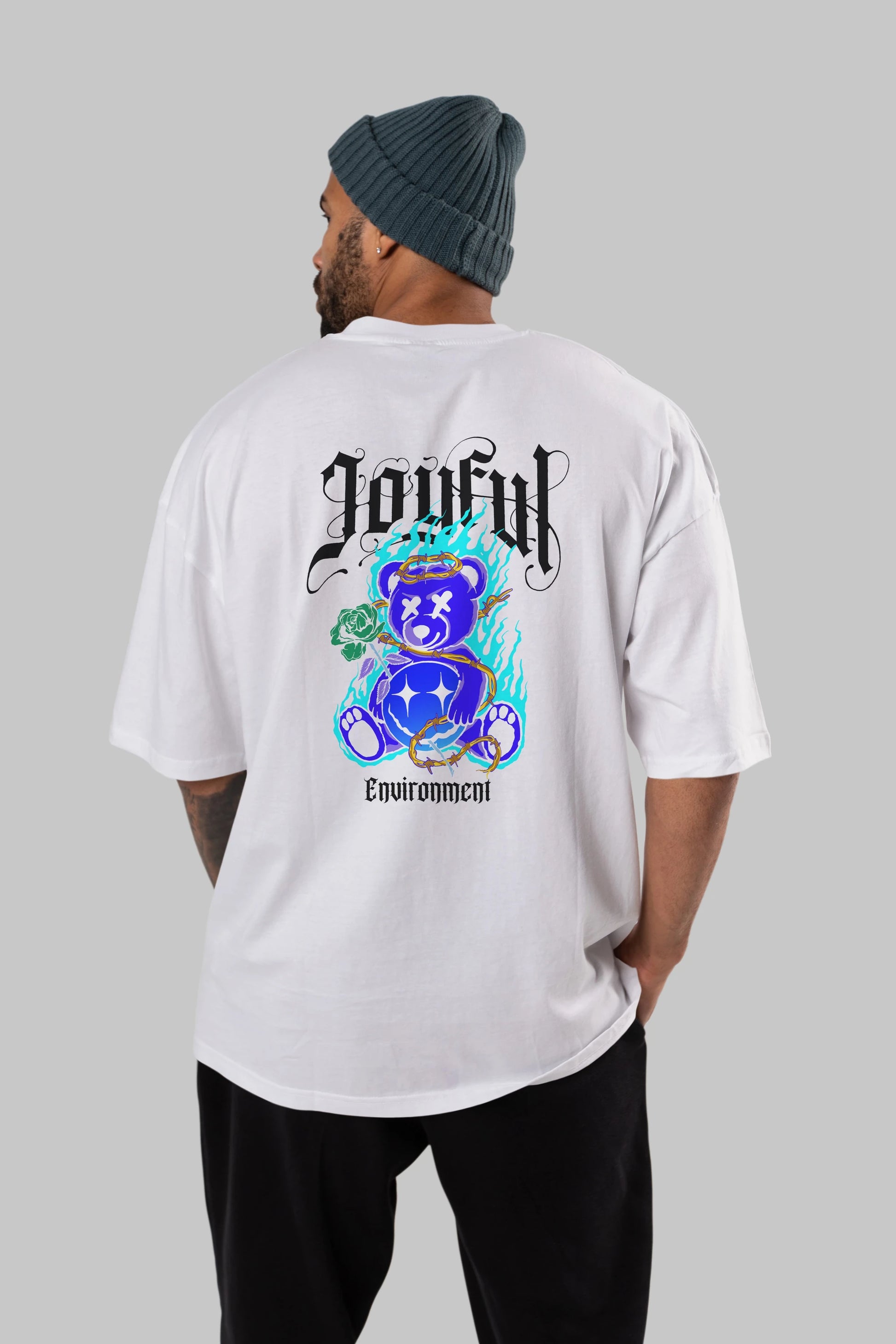 Joyful Bear Arka Baskılı Oversize t-shirt Erkek Kadın Unisex