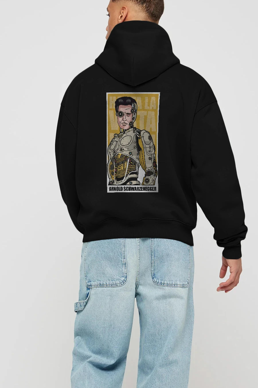 Arnold Robot Human Arka Baskılı Hoodie Oversize Kapüşonlu Sweatshirt Erkek Kadın Unisex