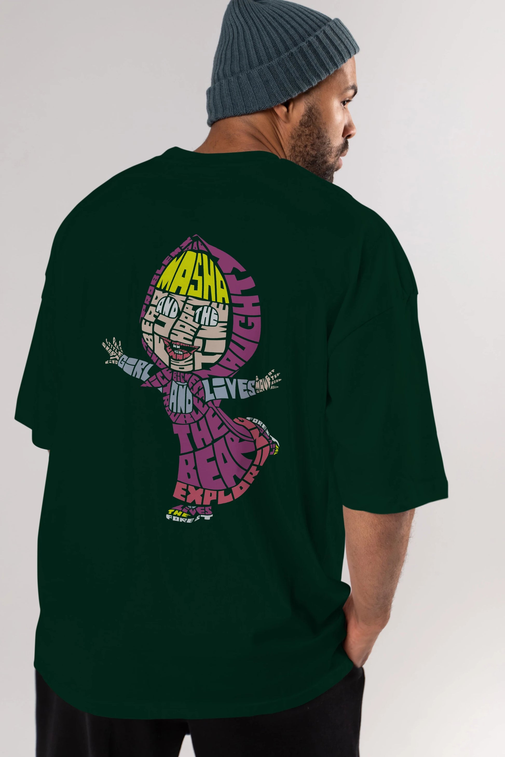 Masha And The Bear Arka Baskılı Oversize t-shirt %100 pamuk Erkek Kadın Unisex